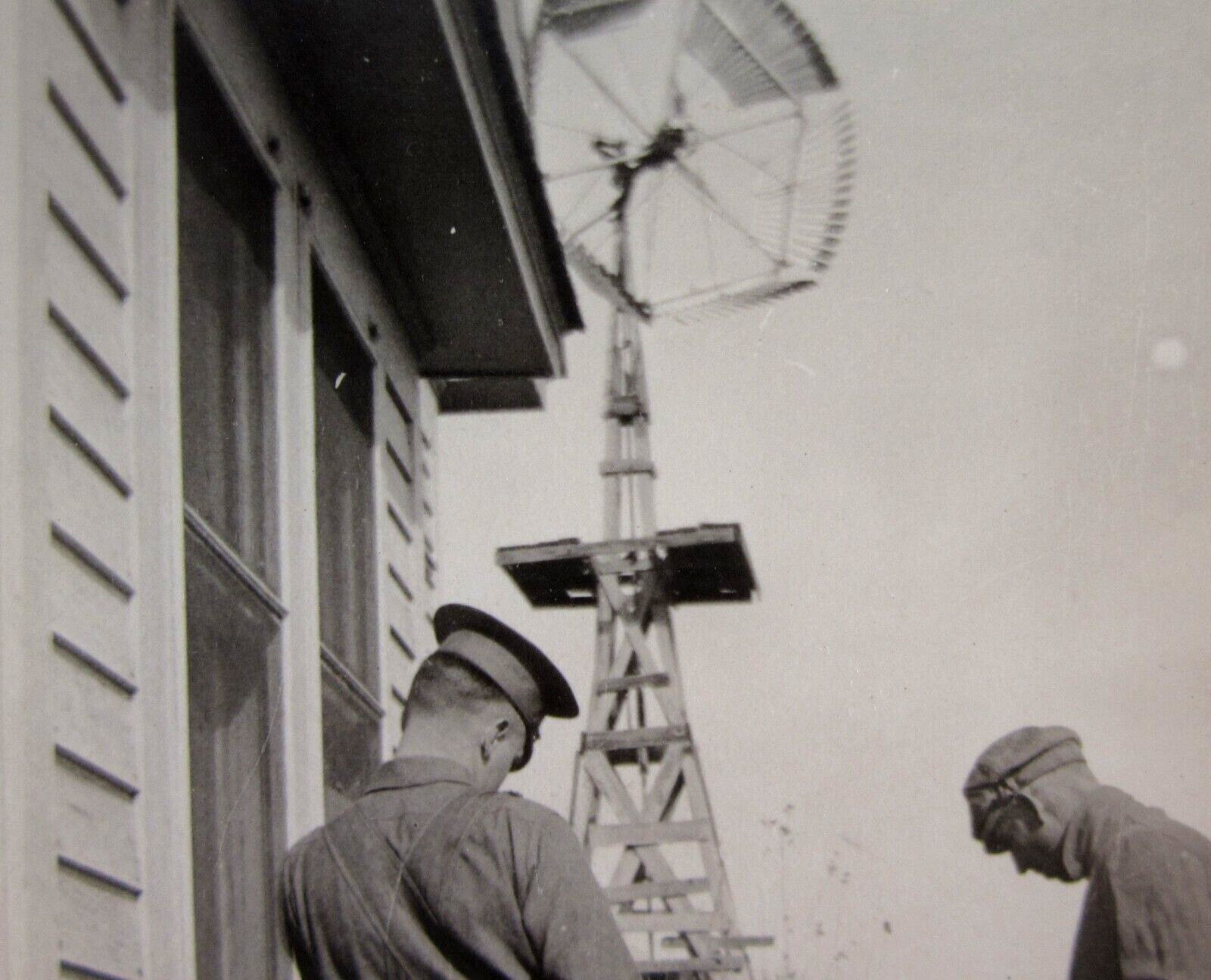 Vintage Eclipse Wood Windmill Farmers Plucking Chickens Snapshot Photo 1930s