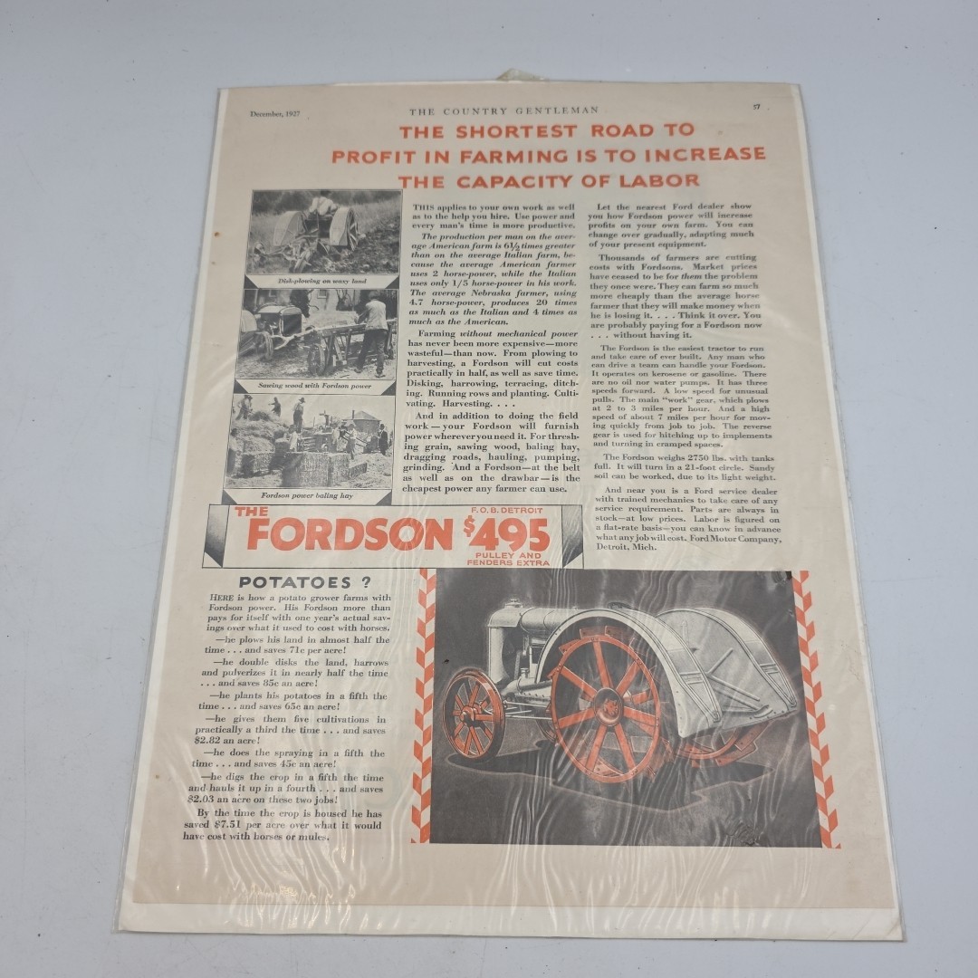 1927 FORDSON TRACTOR FARM CONSTRUCTION PLOW HAY BAILER ENGINE DETROIT 20847