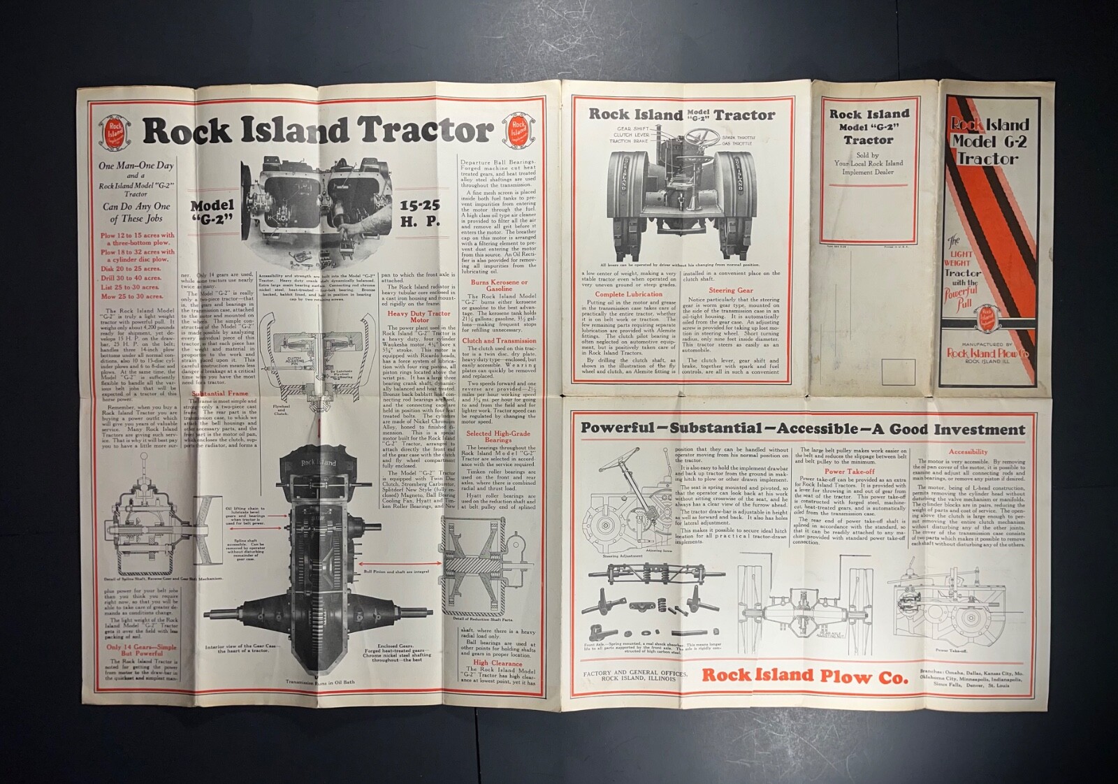 Vintage original Rock Island Model G 2 tractor brochure poster Rock Island Plow