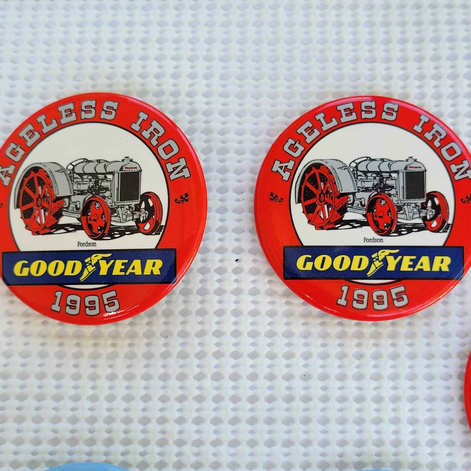 Ageless Iron Good Year Tractor 1995 Round Metal Advertising Buttons lot of 5