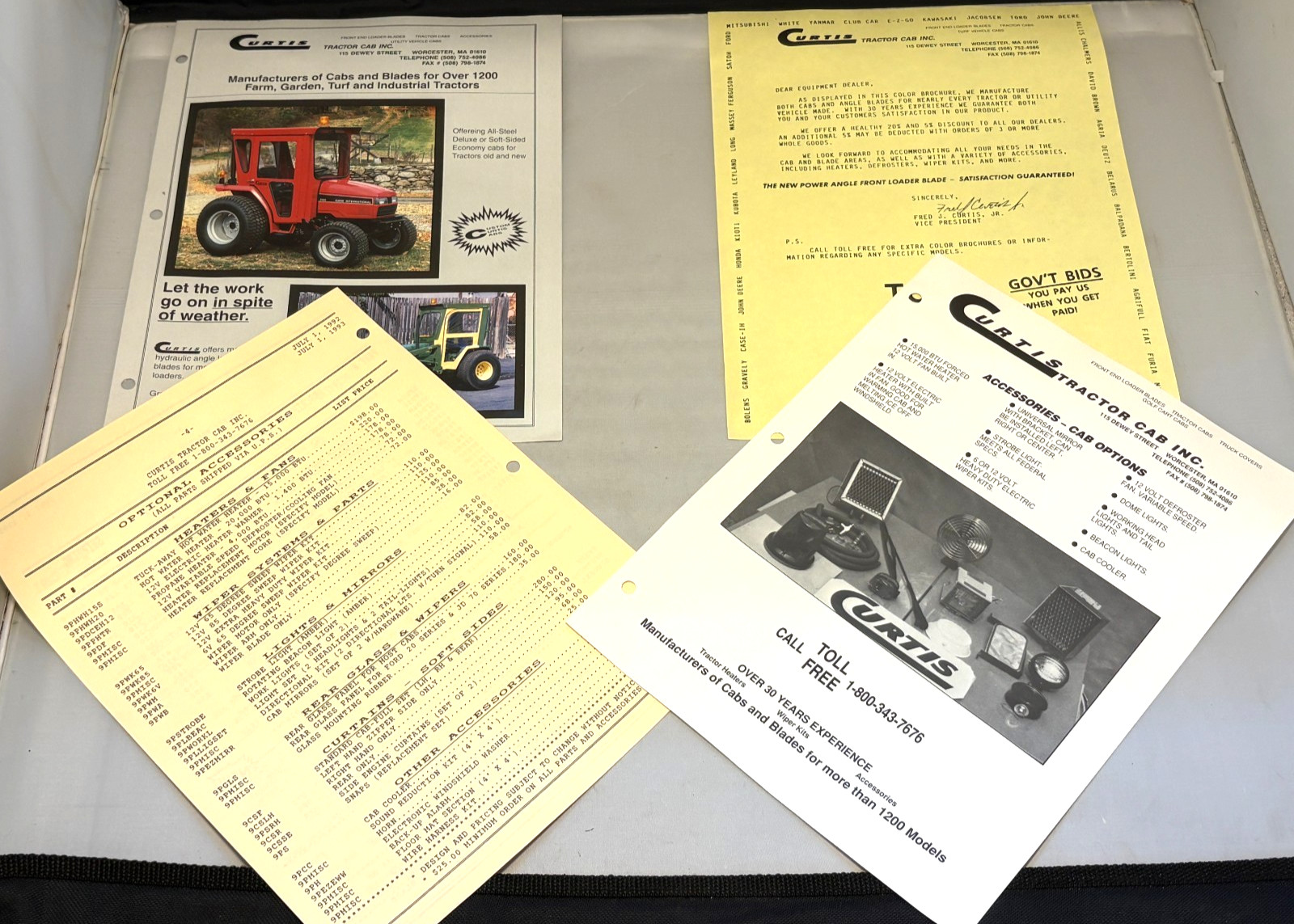 Curtis Tractor Cab Dealer Brochure Lot 1992 1993 Price List Accessories Catalog