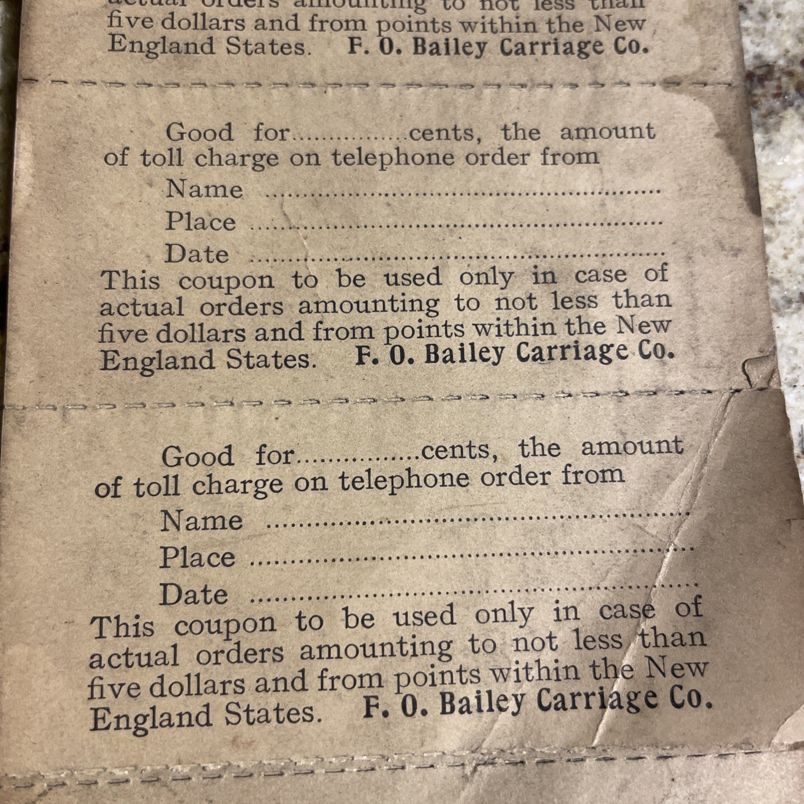 Circa 1900 F.O. BAILEY CARRIAGE CO., “We Pay Telephone” Coupon Booklet – Sleighs
