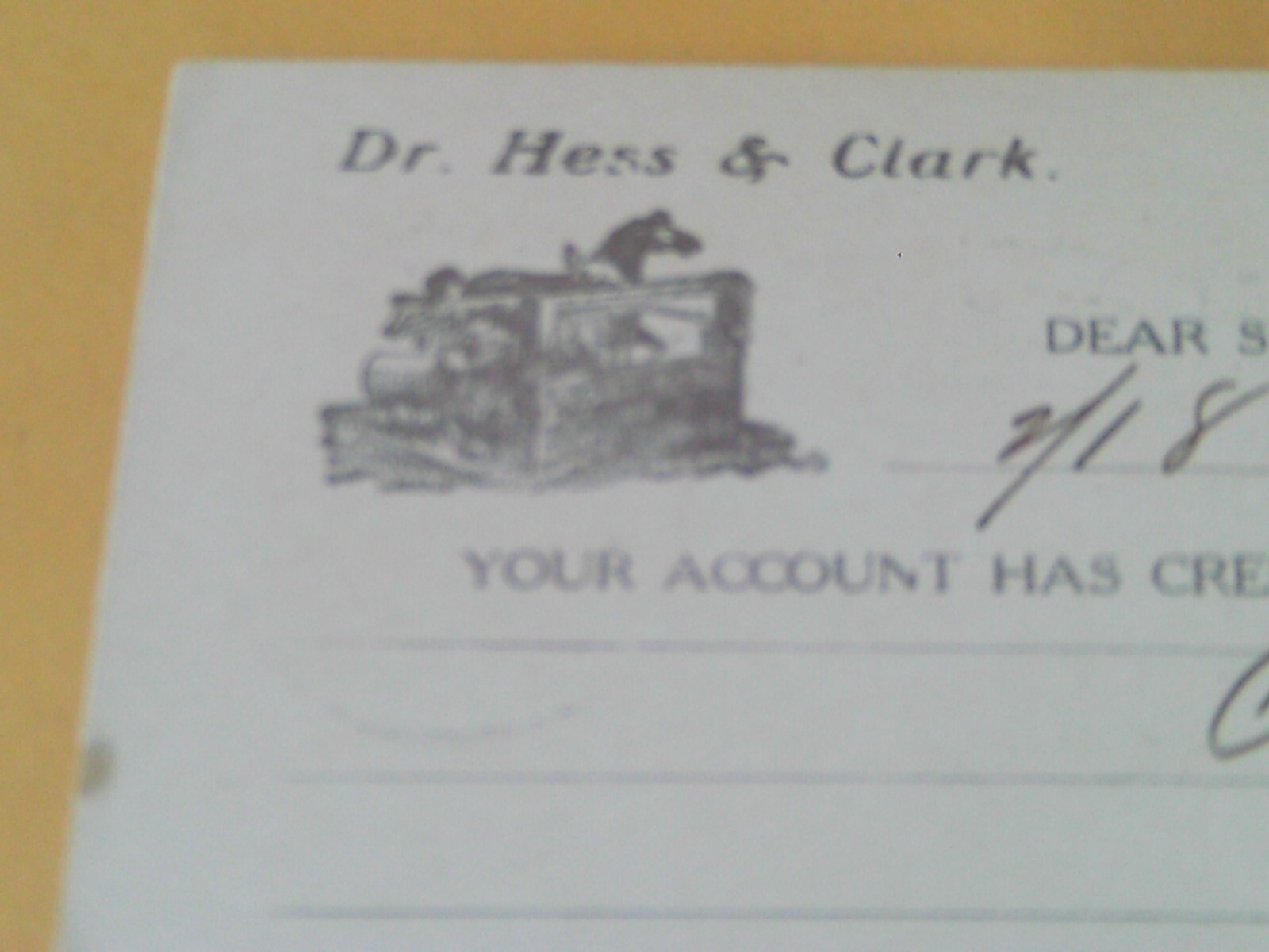 RARE 1907 POSTCARD DR HESS CLARK HORSE & CHICKEN POULTRY FEED FOOD ASHLAND OHIO