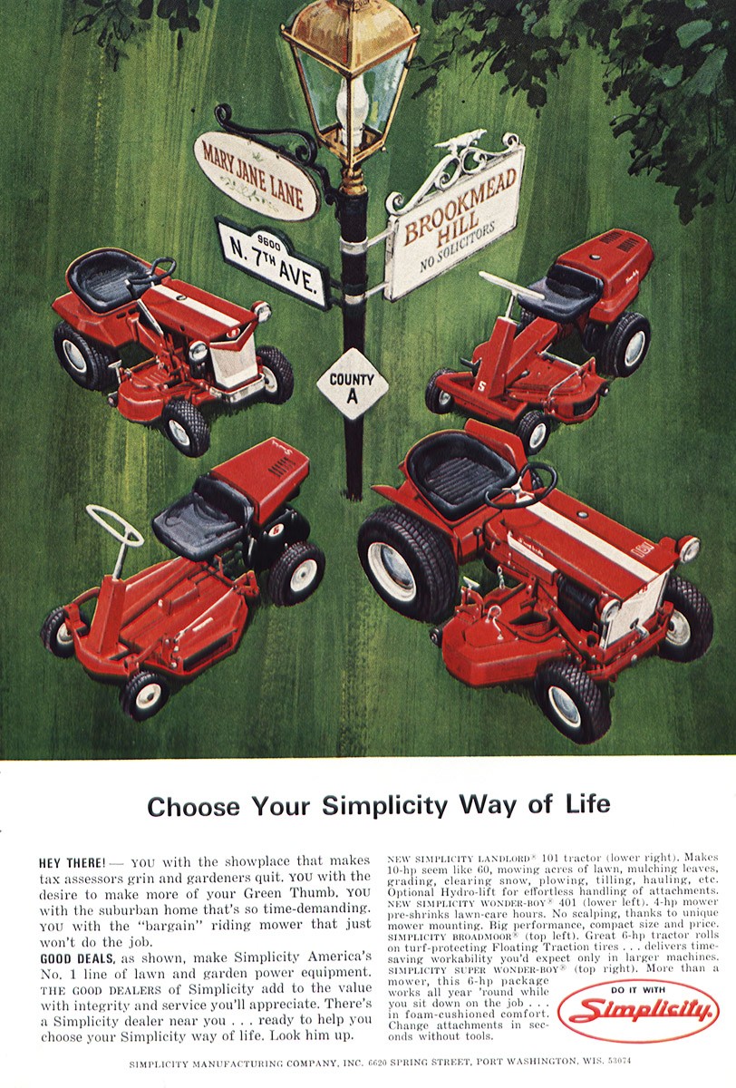 1966 Simplicity Lawn Tractors: Brookfield Hill, Mary Jane Vintage Print Ad