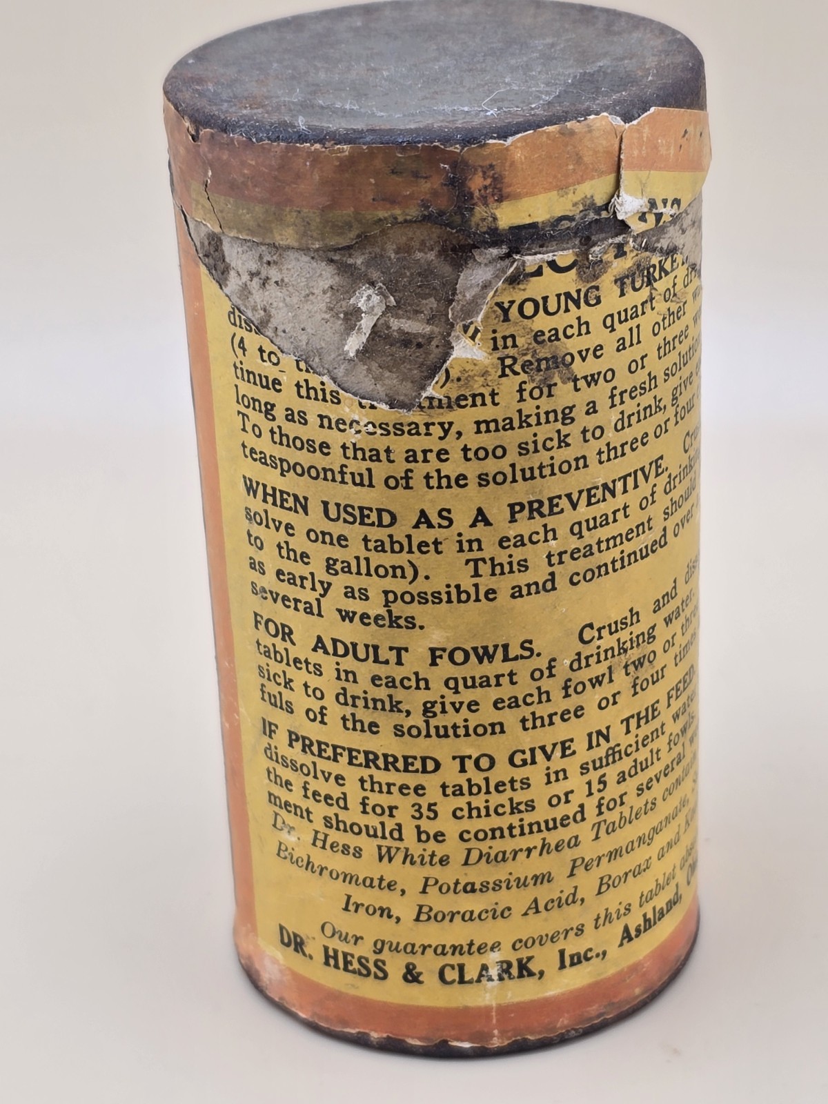 Antique Dr. Hess White Diarrhea Chicks 50 Cts Full Can Farm Medicine