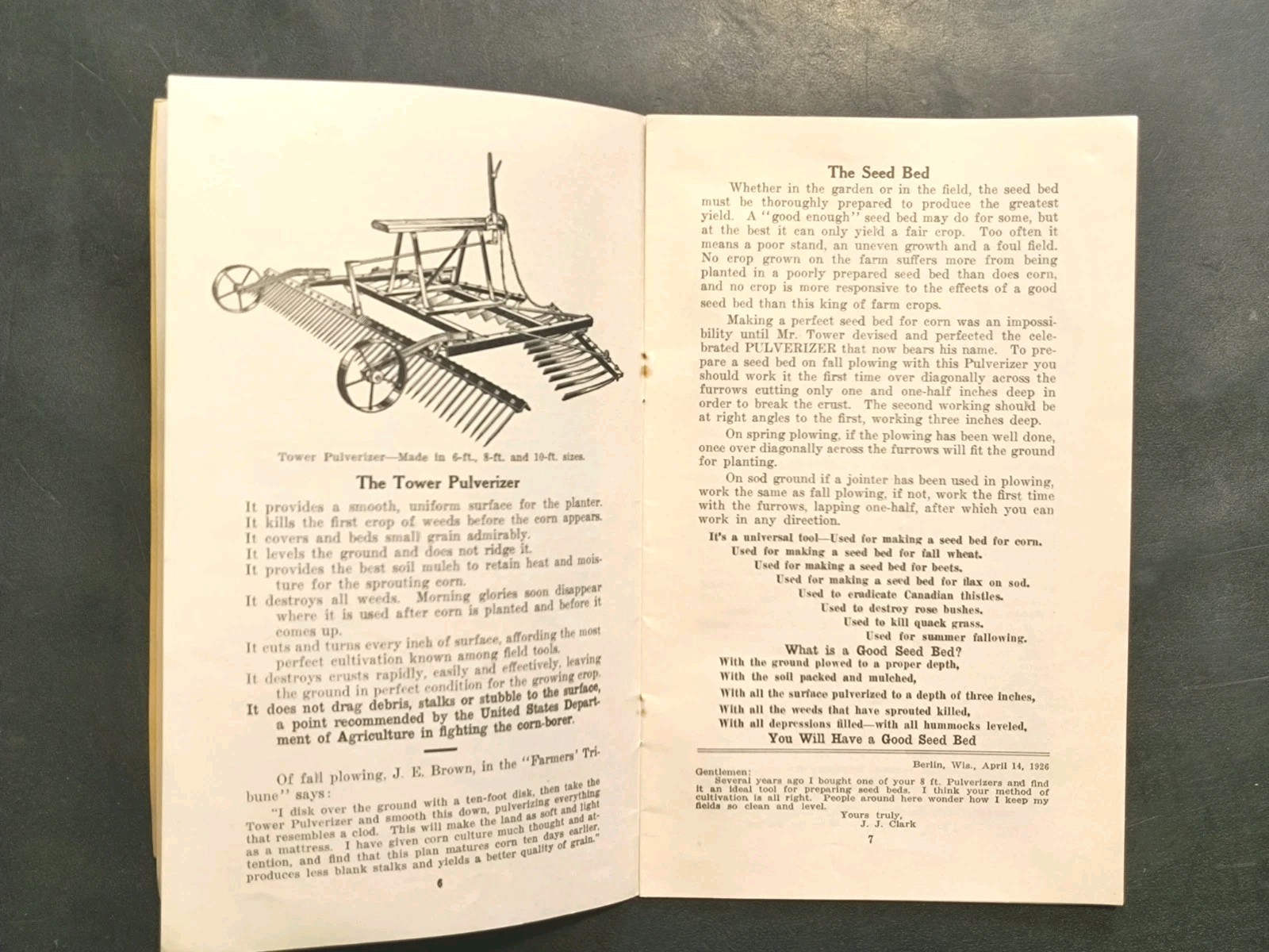 1927 J.D. Tower & Sons Cultivators Corn Culture Agriculture Brochure Farming