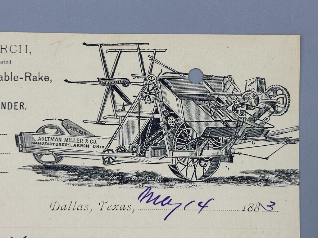 1883 AULTMAN MILLER Farm BUCKEYE Mower DALLAS TEXAS Antique Letter Advertising