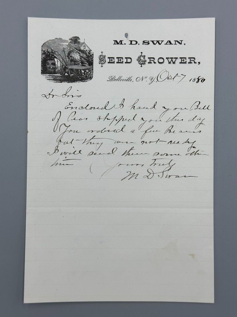 1880 SEED GROWER MD Swan FARM Advertising Letter BELLEVILLE NY