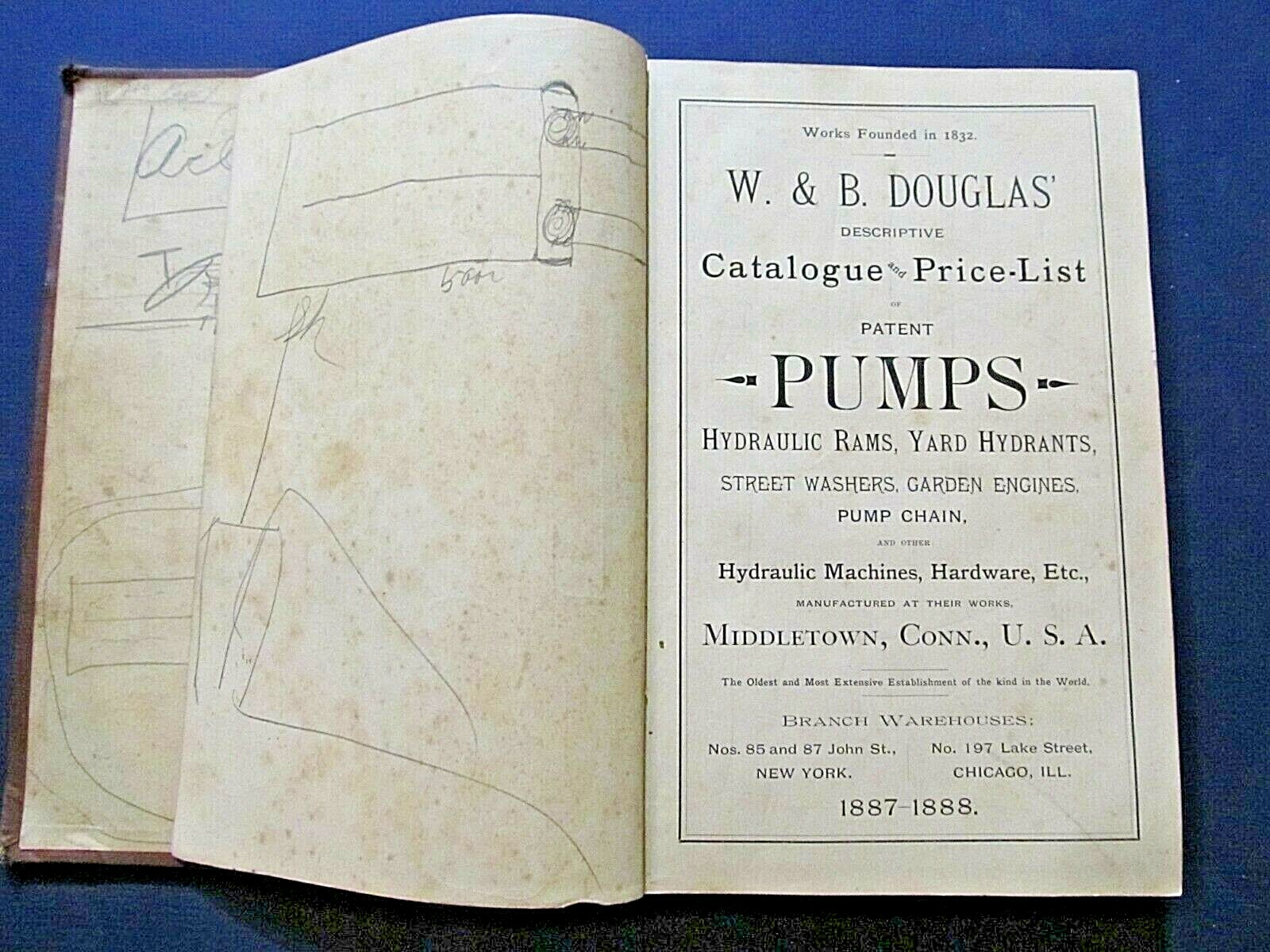 CATALOGUE-W & B DOUGLAS PUMPS, MIDDLETOWN, CT. 1887-1888, 319 PAGES.
