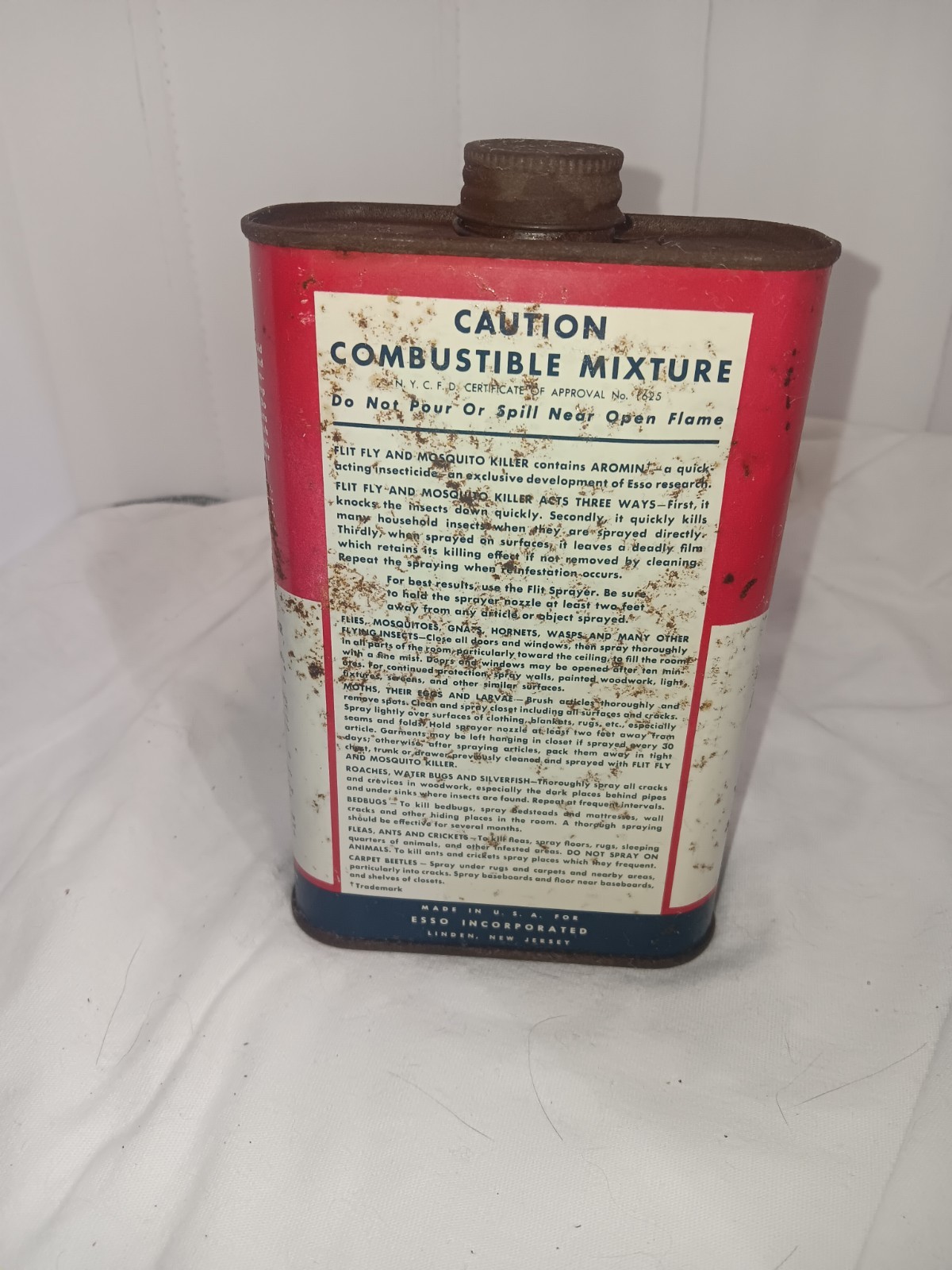 1940&rsquo;s-ESSO Flit Fly and Mosquito Killer-EMPTY- Pint Vintage Metal Can-FREE SHIP