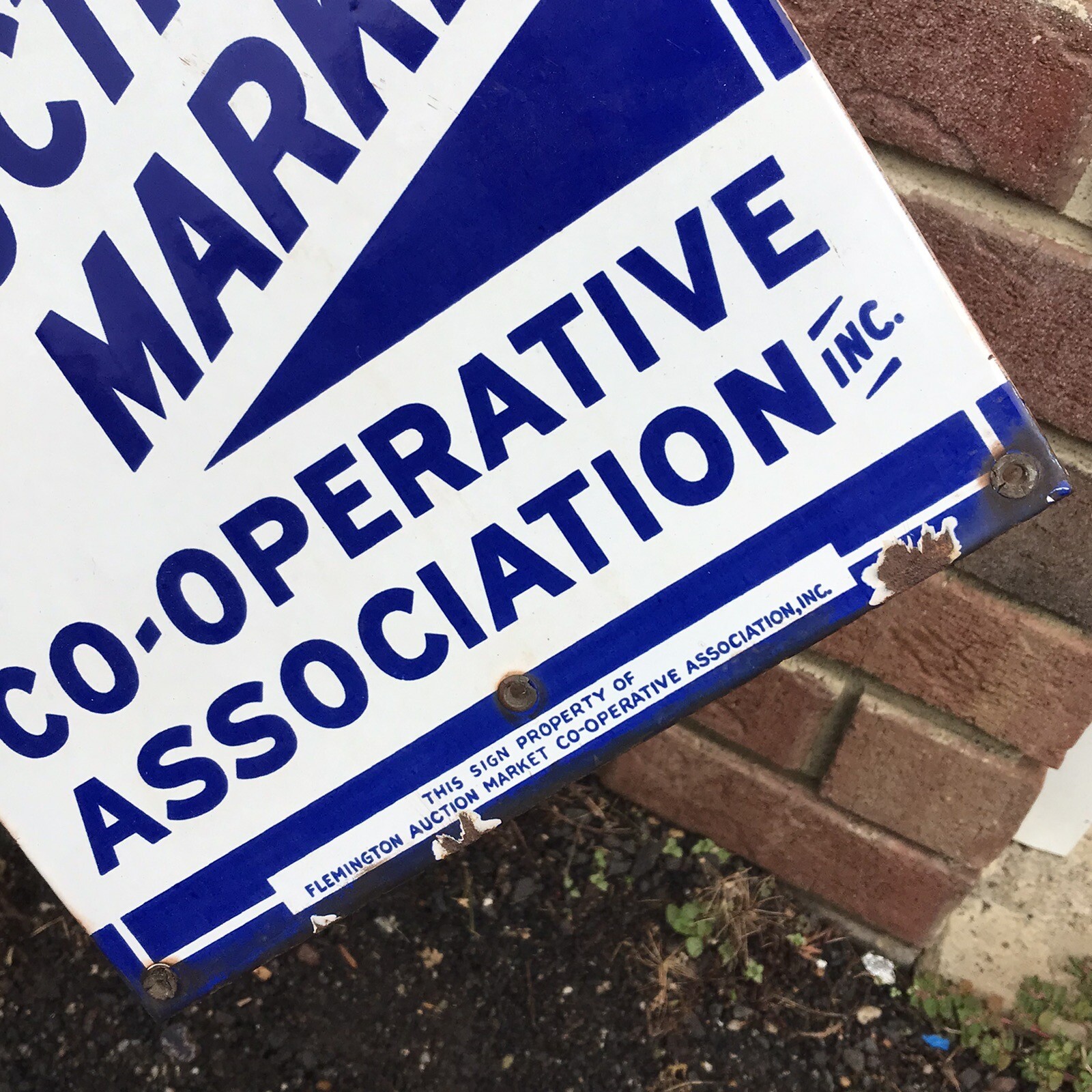 Original Flemington Auction Market Co-Operative Association Porcelain Sign 13×10