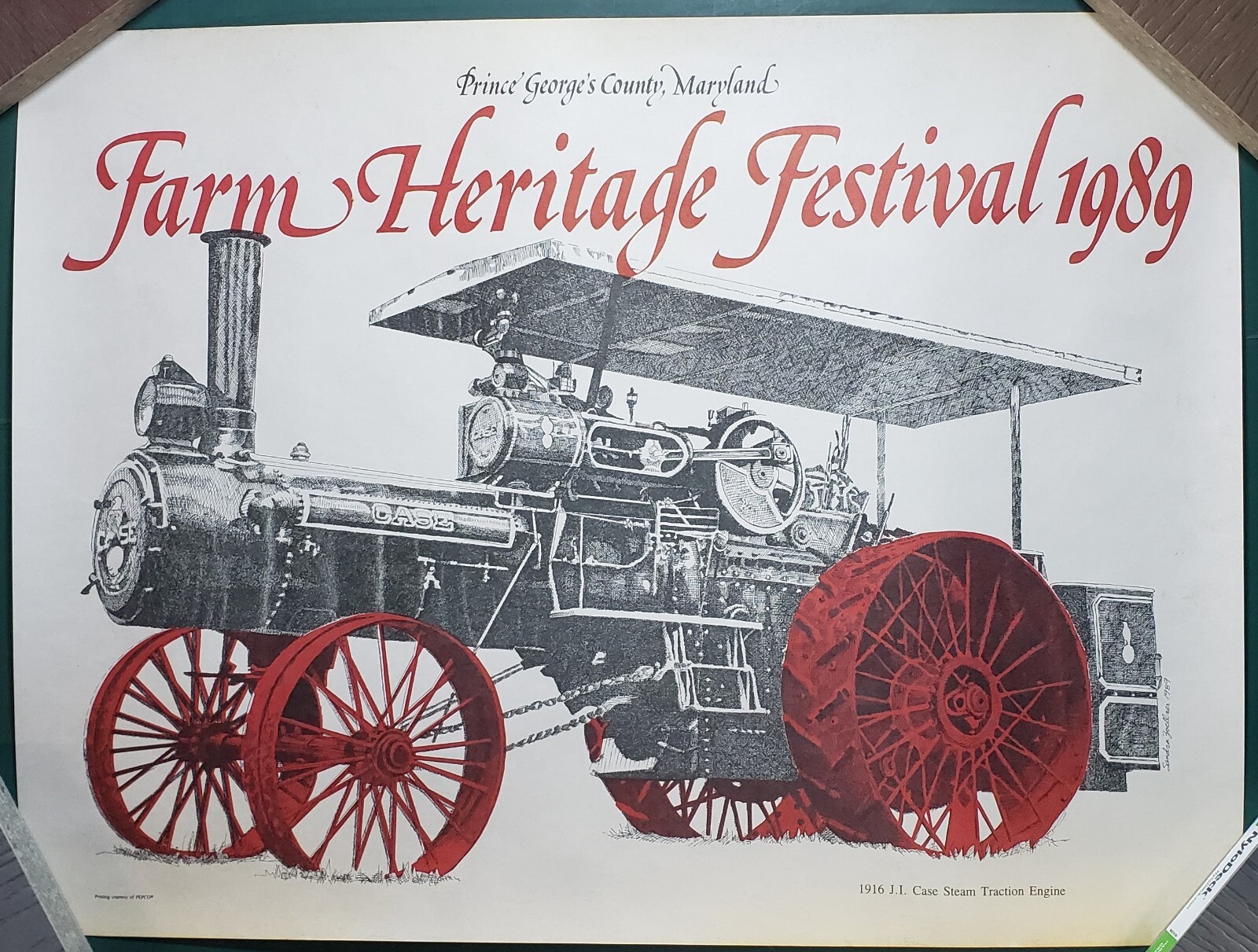 1989 Farm Heritage Festival Poster PG County MD 1916 CASE Steam Traction Engine