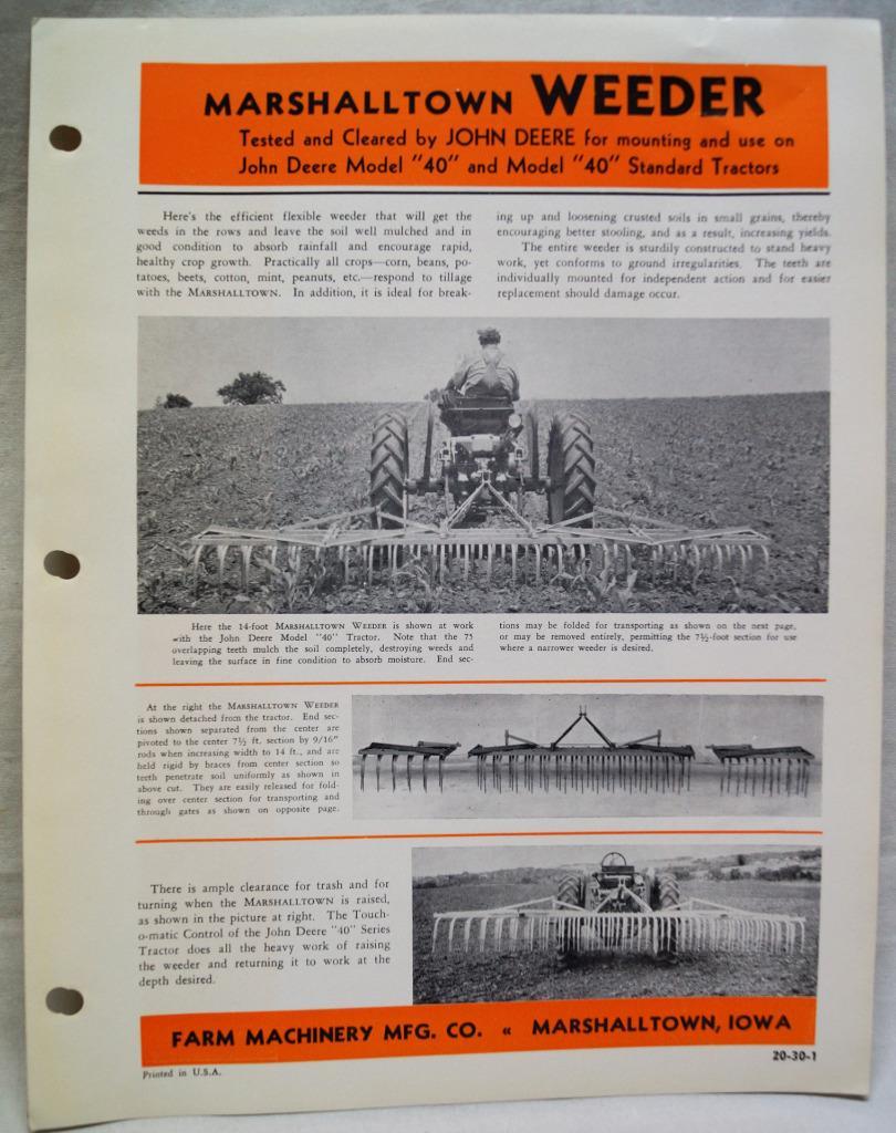 MARSHALLTOWN TRACTOR WEEDER ADVERTISING SALES FLYER VINTAGE FARMING