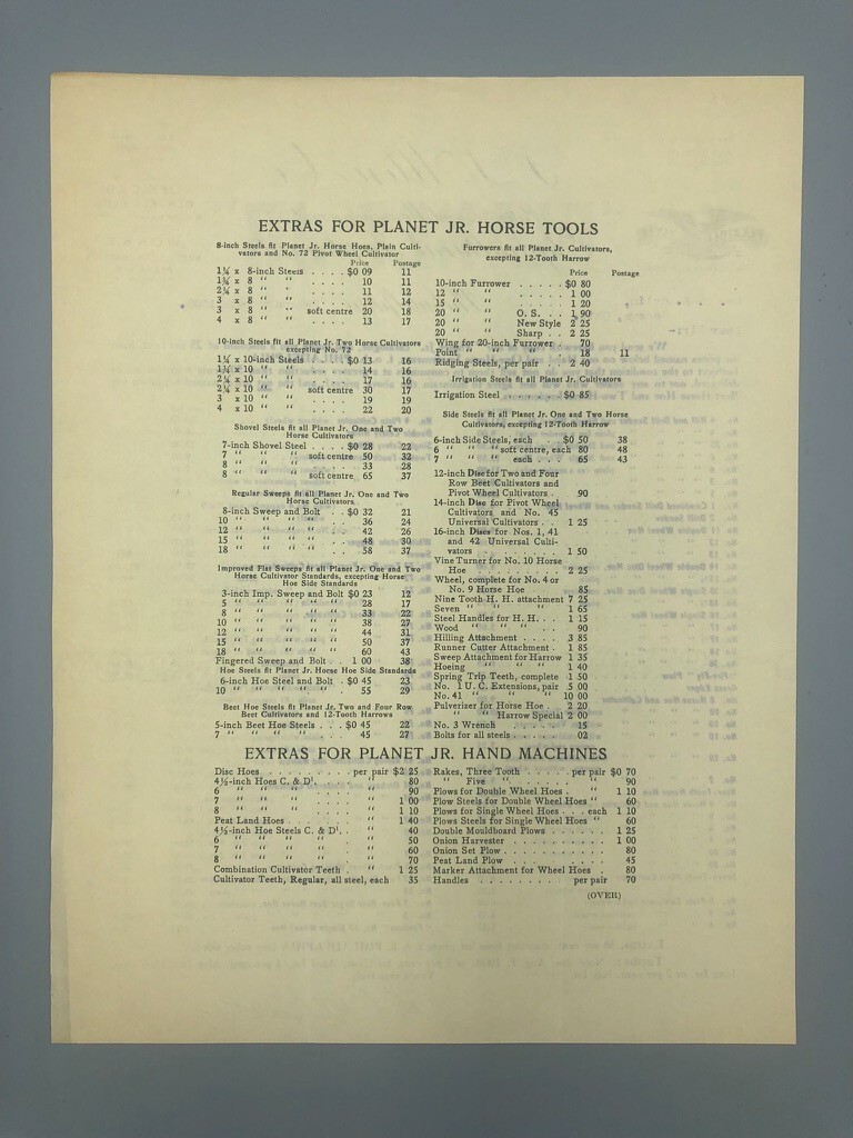 1909 PLANET Jr PLOW Price List Letterhead FARM ADVERTISING Antique Philadelphia