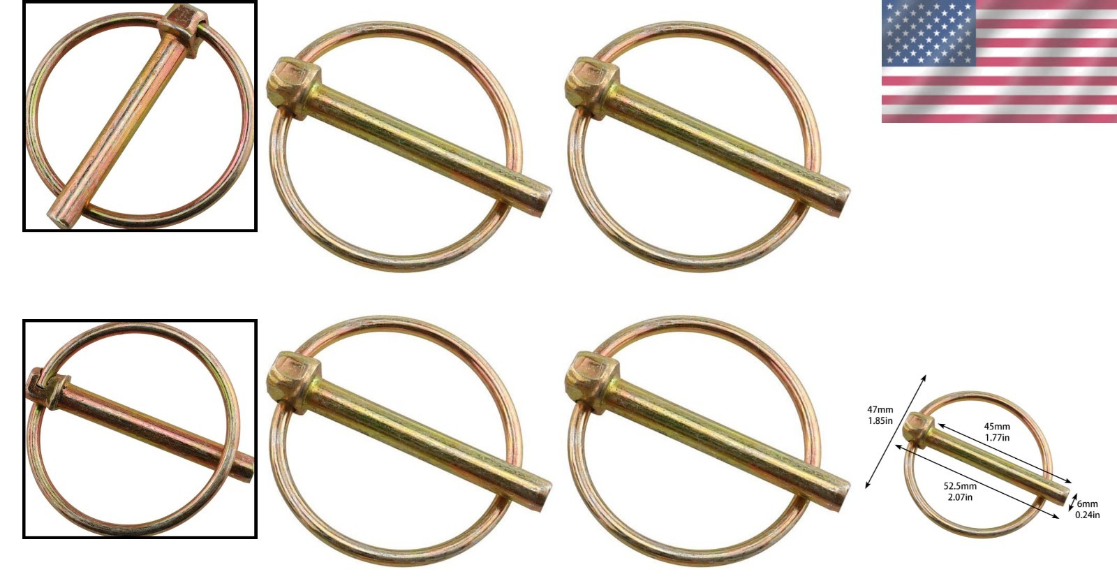 Versatile Linch Pin Assortment – 4PCS 1/4 Inch Carbon Steel for Secure Fastening