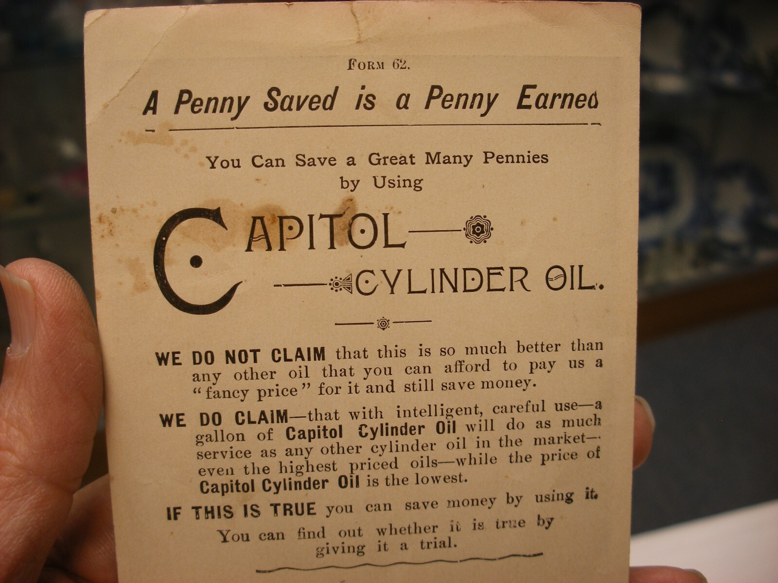 Vtg Farming Equipment Trade Card – Capitol Cylinder Oil Consolidated Peoria IL