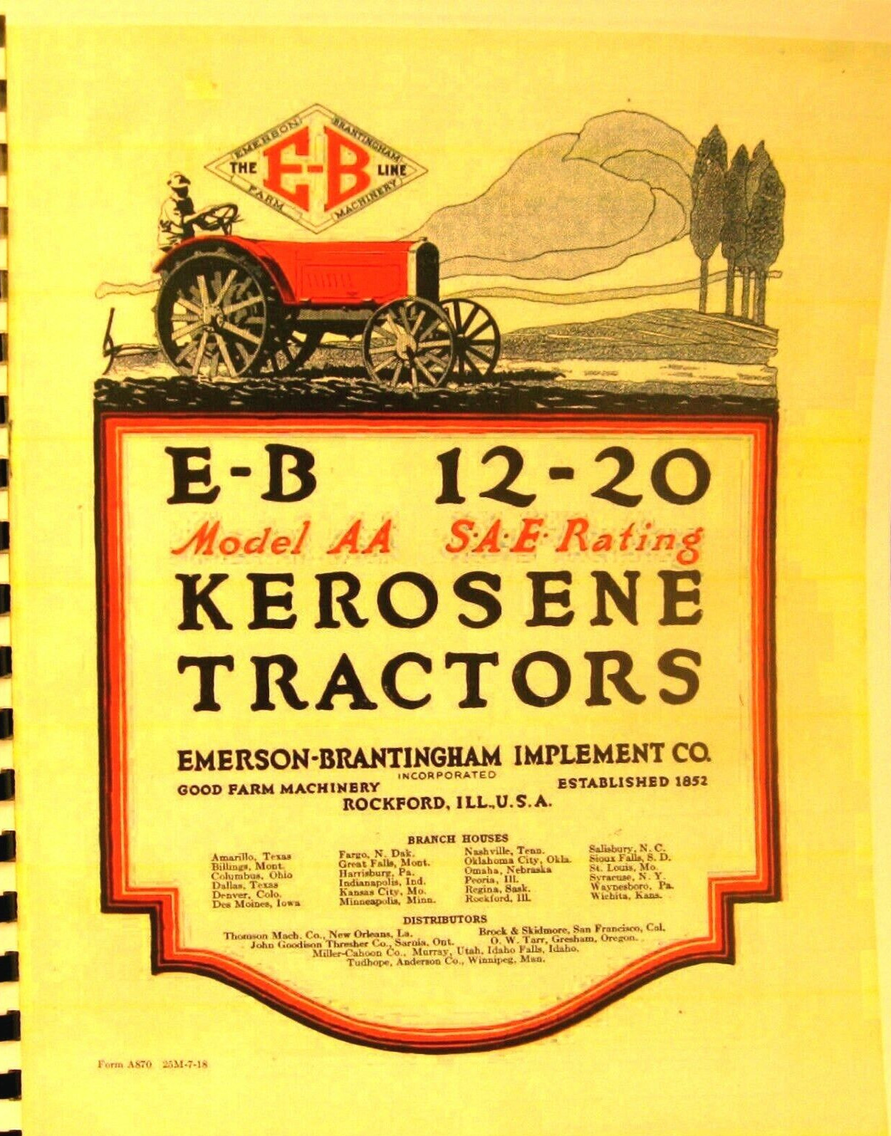 Emerson-Brantingham Implm.Model AA–S.A.E. Rating Kerosene Tractors E-B 12-20