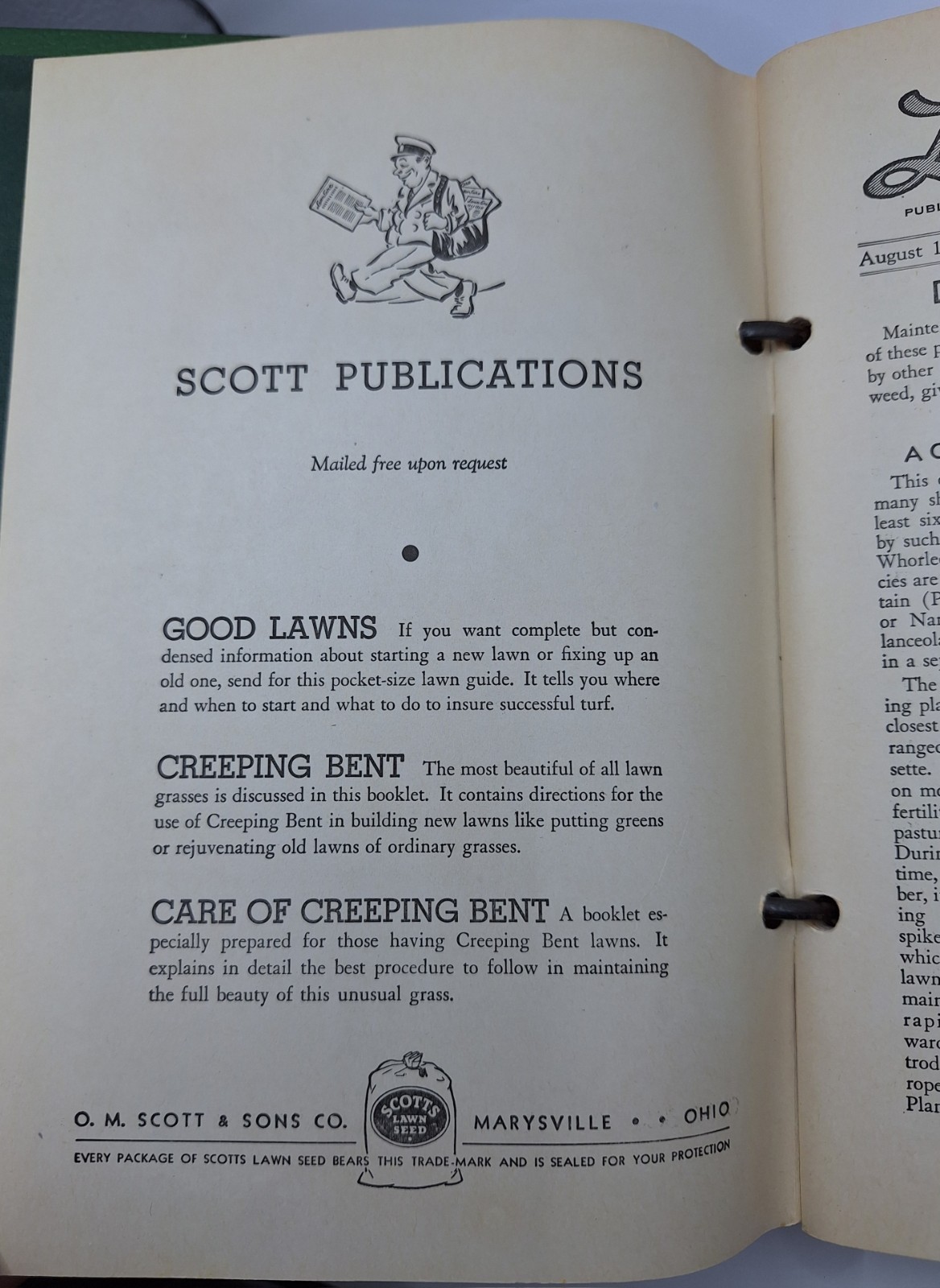 Scotts Lawn Care Binder w/Quarterly Bulletin Inserts O M Scott & Sons Co Vintage