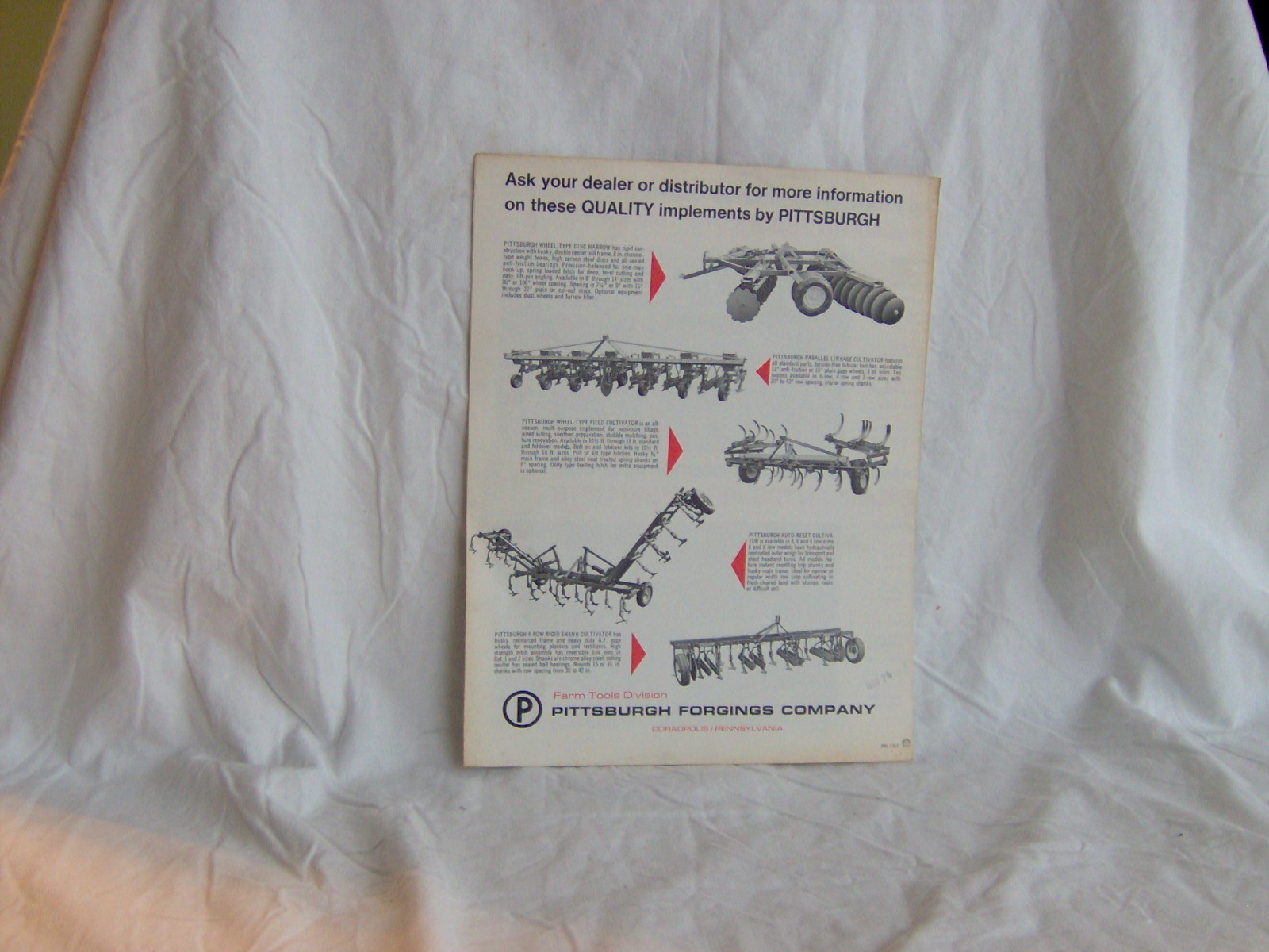 PITTSBURGH PRL RIGID MOUNTED DISC HARROWS SALES BROCHURE FLYER AD FARM TRACTOR