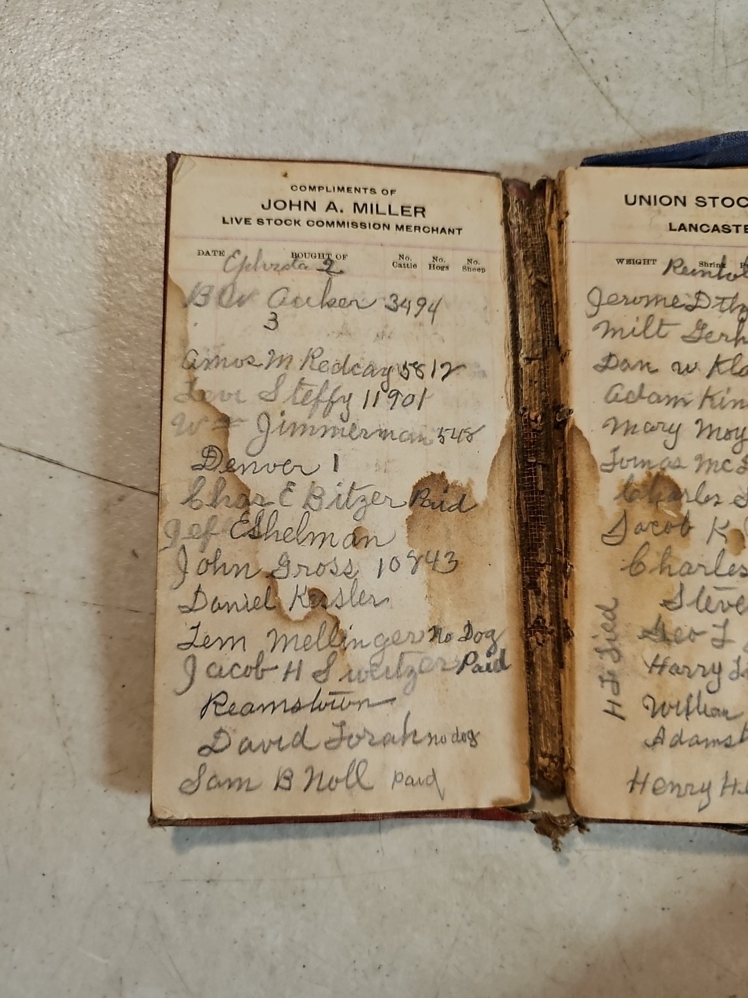 Vintage 1919-20 John A Miller Union Stock Yards Lancaster, PA Notepad