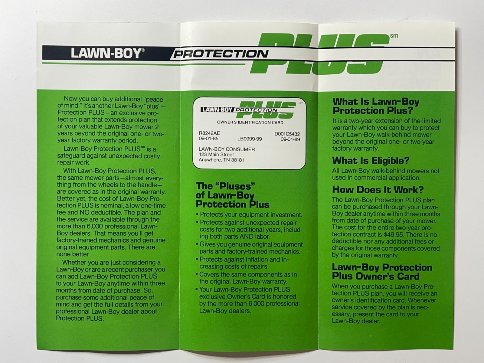 Original 1986 Lawn-Boy Mowers Protection Plus Plan Sale Brochure