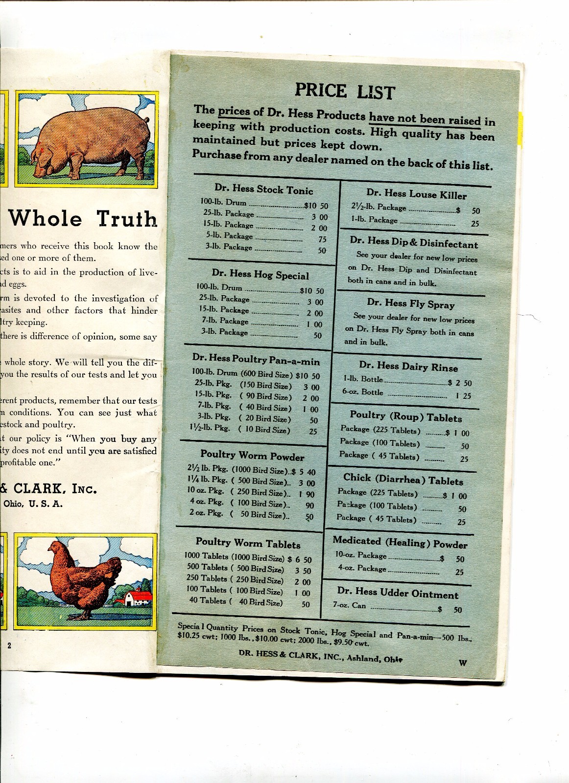 Vintage Annual Catalog w price list DR HESS & CLARK farm products chicks cows ++