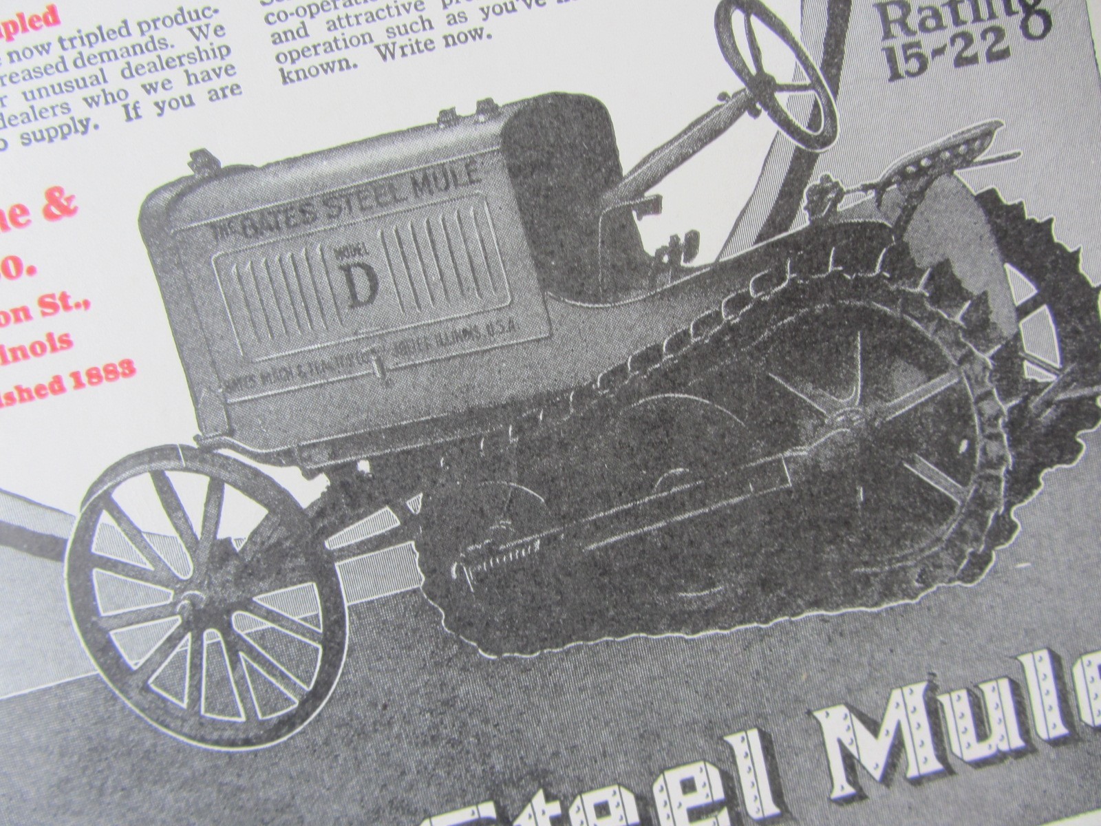 1919 Ad * Bates Steel Mule Tractor Model D Bates Machine & Tractor Joliet IL
