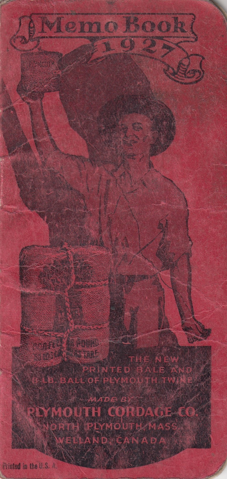 Plymouth Binder Twine- Plymouth Cordage Co. Memo Book 1927 Welland, Ontario
