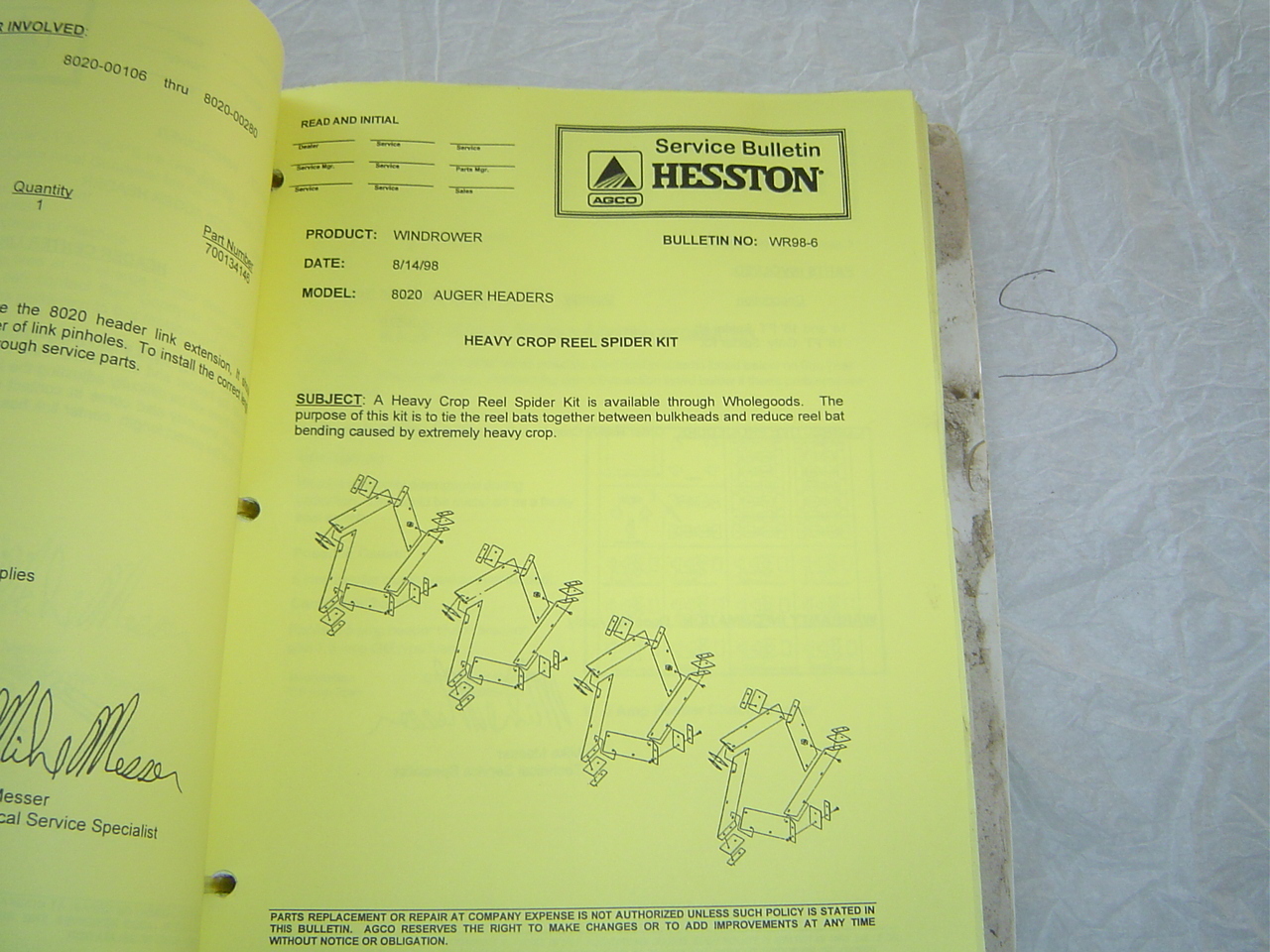 Hesston balers windrowers service bulletins manual