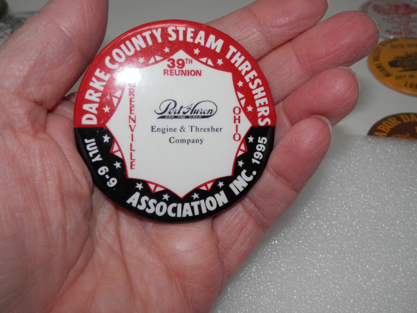 Vintage Darke County Steam Threshers Buttons Greenville OH 32nd 39th Pin Pinback