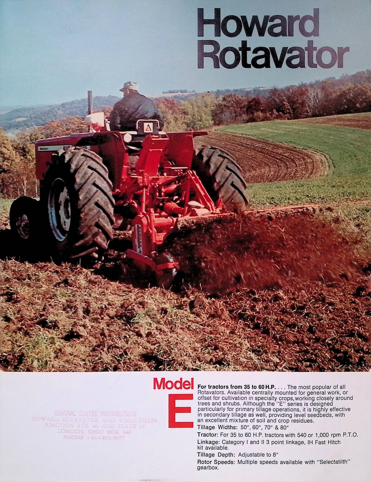 Vintage Farm Advertisement Spec Sheet Howard Rotavator Model E Tillage Solutions