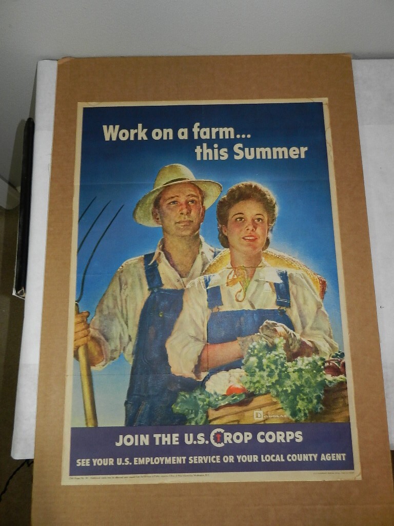 VINTAGE ADVERTISING POSTER- 1943 U.S. CROP CORPS POSTER- WORLD WAR II POSTER