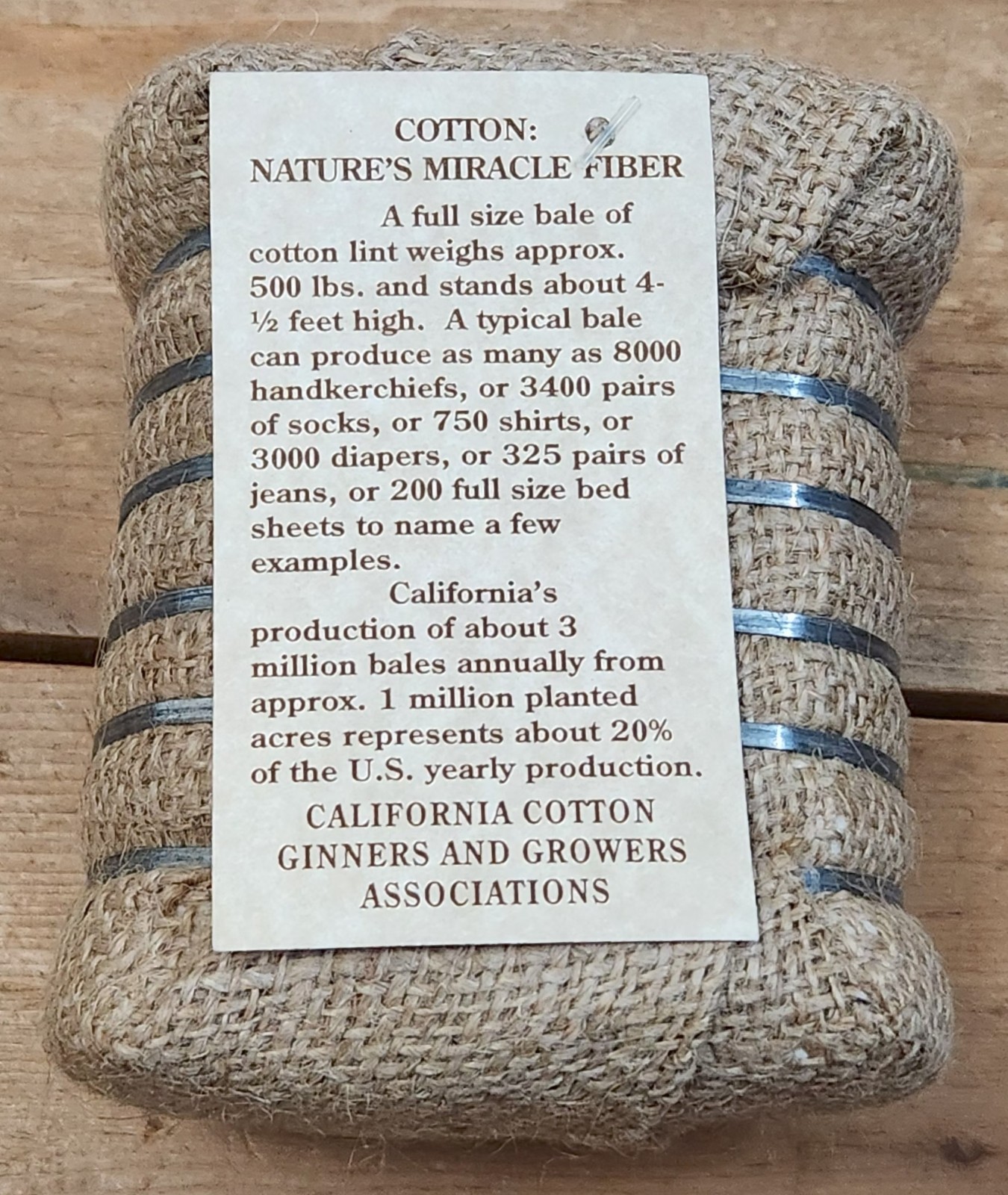 Vintage Miniature Cotton Bale California Cotton Ginners and Growers Associations