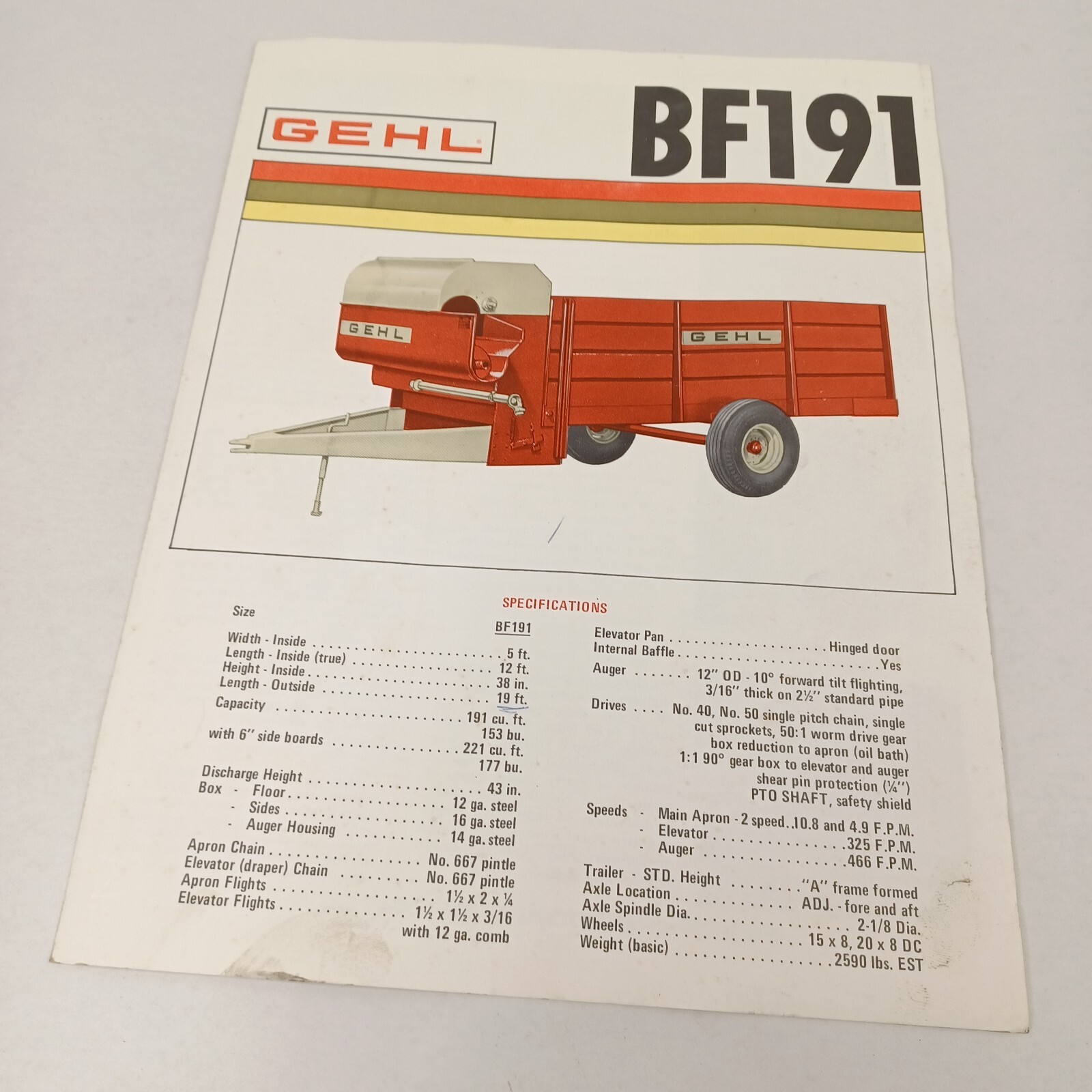Gehl BF130 BF190 Feed Box Wagon Farm Implement Brochure Pamphlet