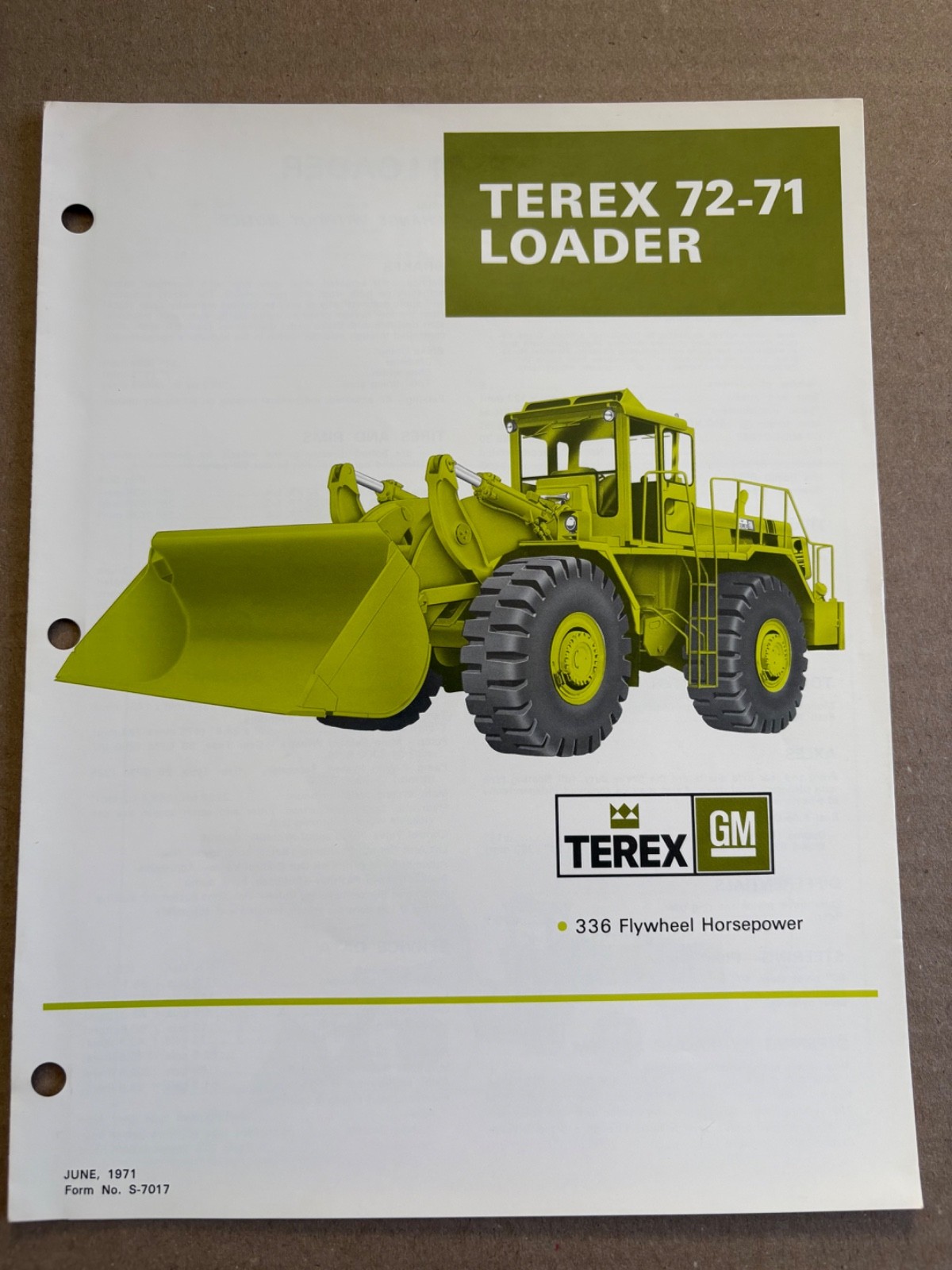 Vintage Terex 72-71 Loader Sales Brochure