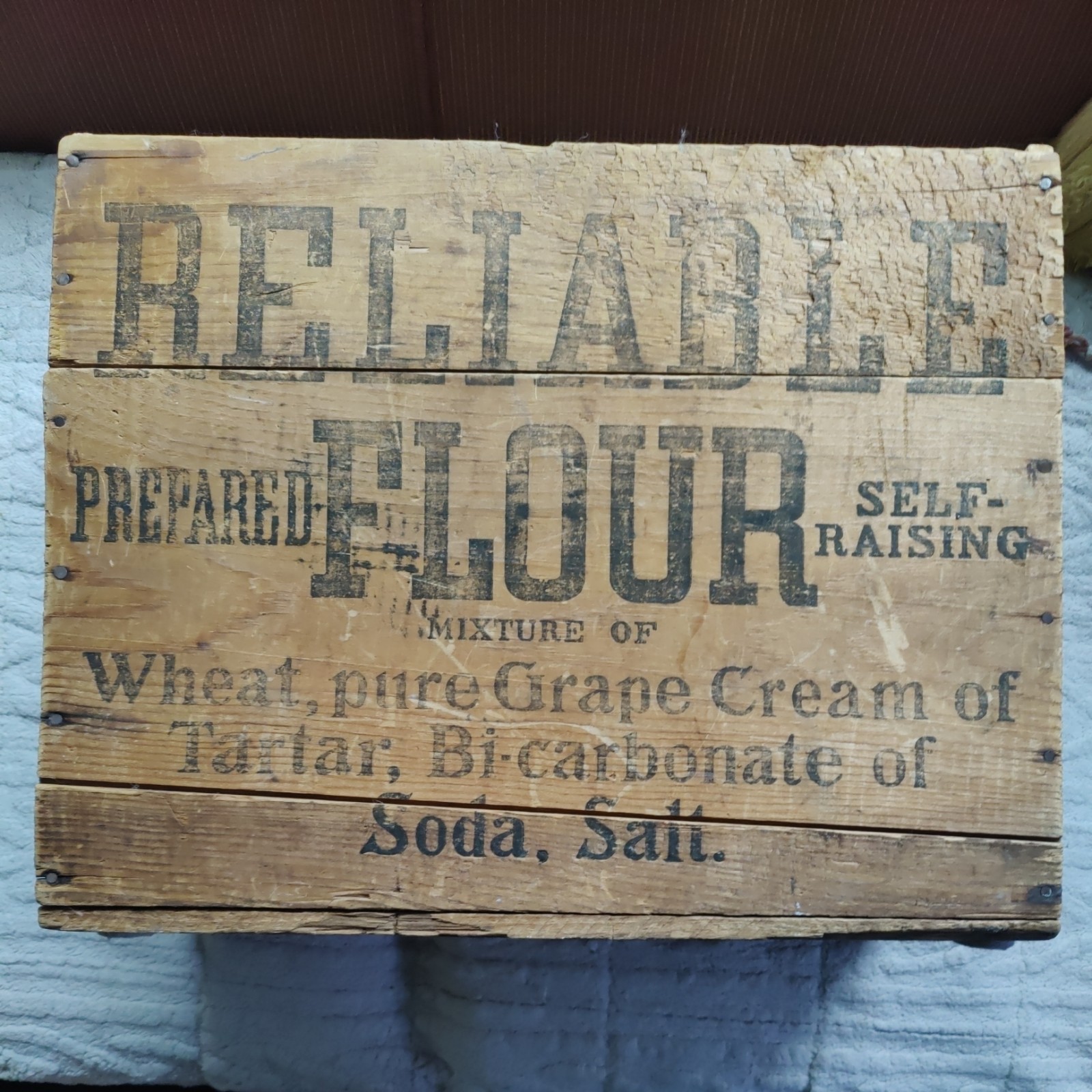 Reliable Prepared Flour Co BOSTON Mass WOOD BOX CRATE Cakes Biscuits Pastry