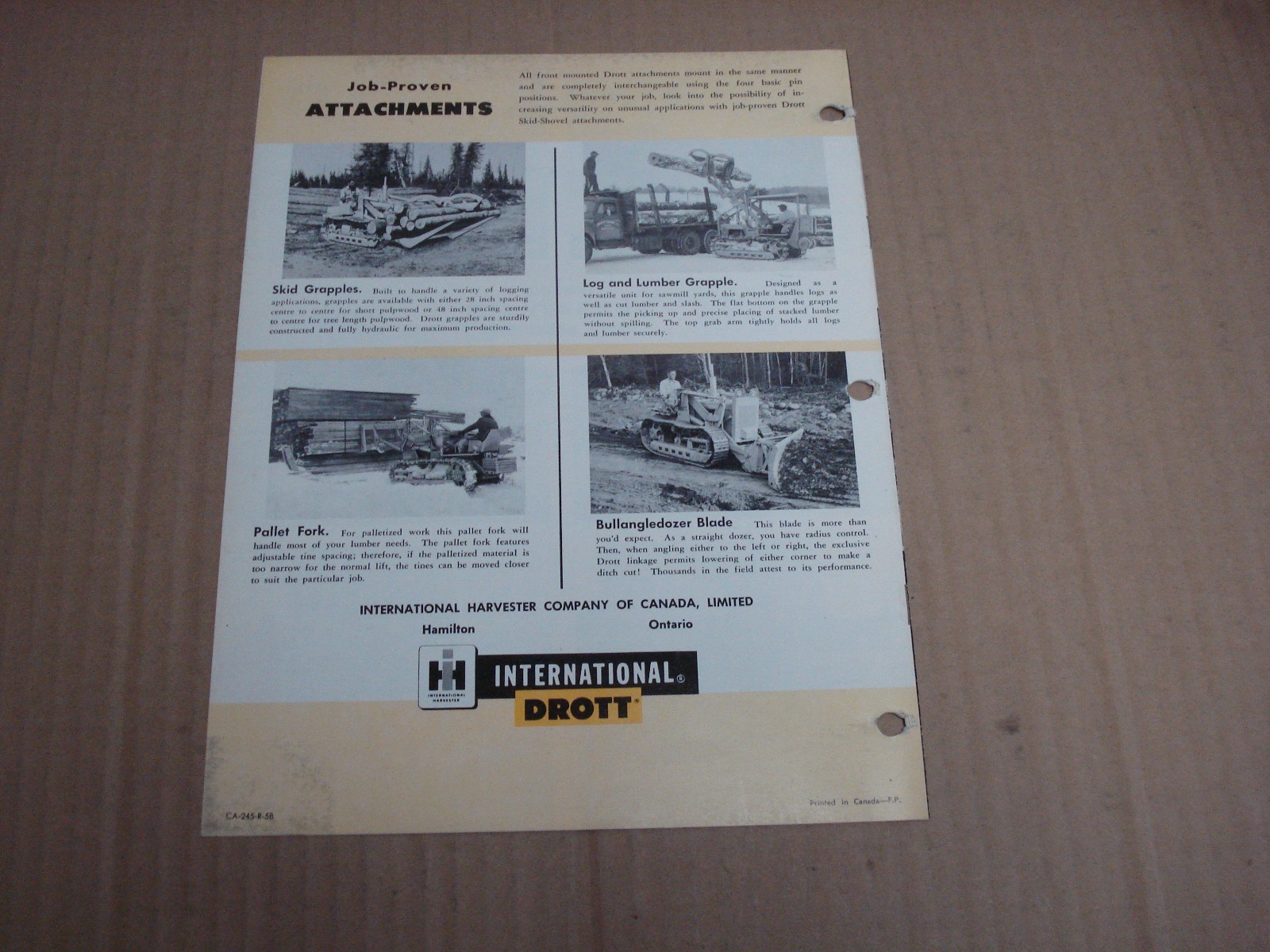 International Canadian Built Crawlers Brochure T-4, T-5, TD-5, TC-5, T DC-5