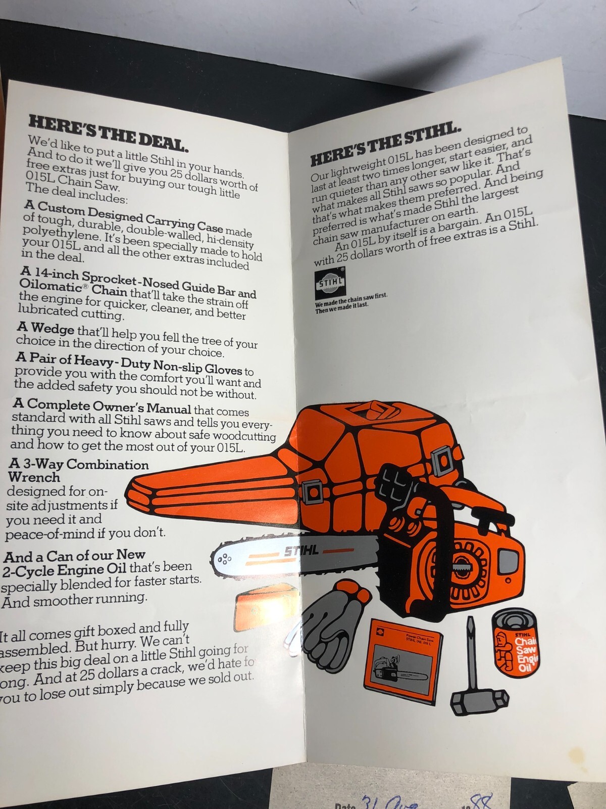 Stihl Chainsaw Owner’s Manual, Brochure, Sales Receipt