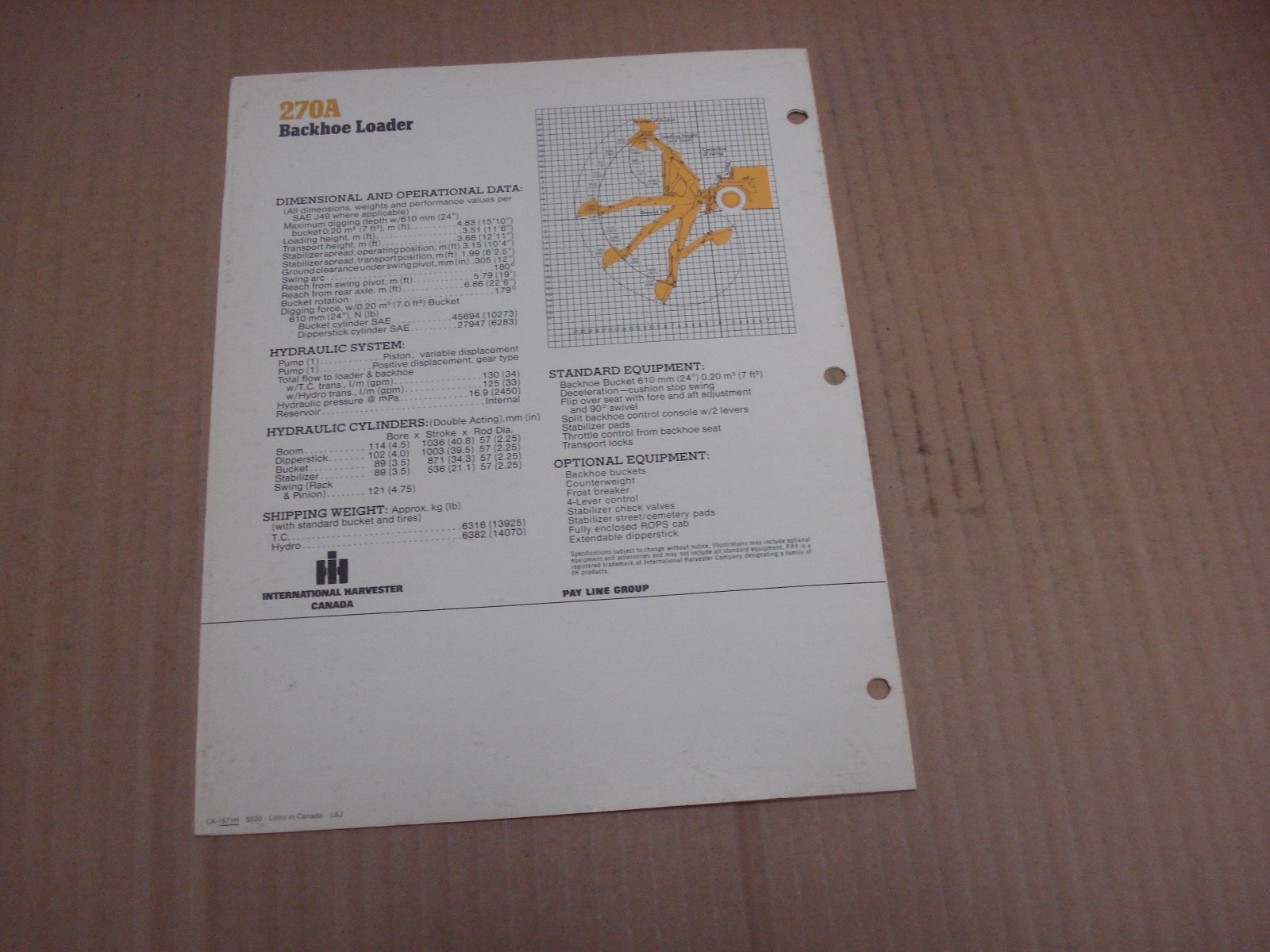 International 270A Backhoe Loader Specifications Brochure