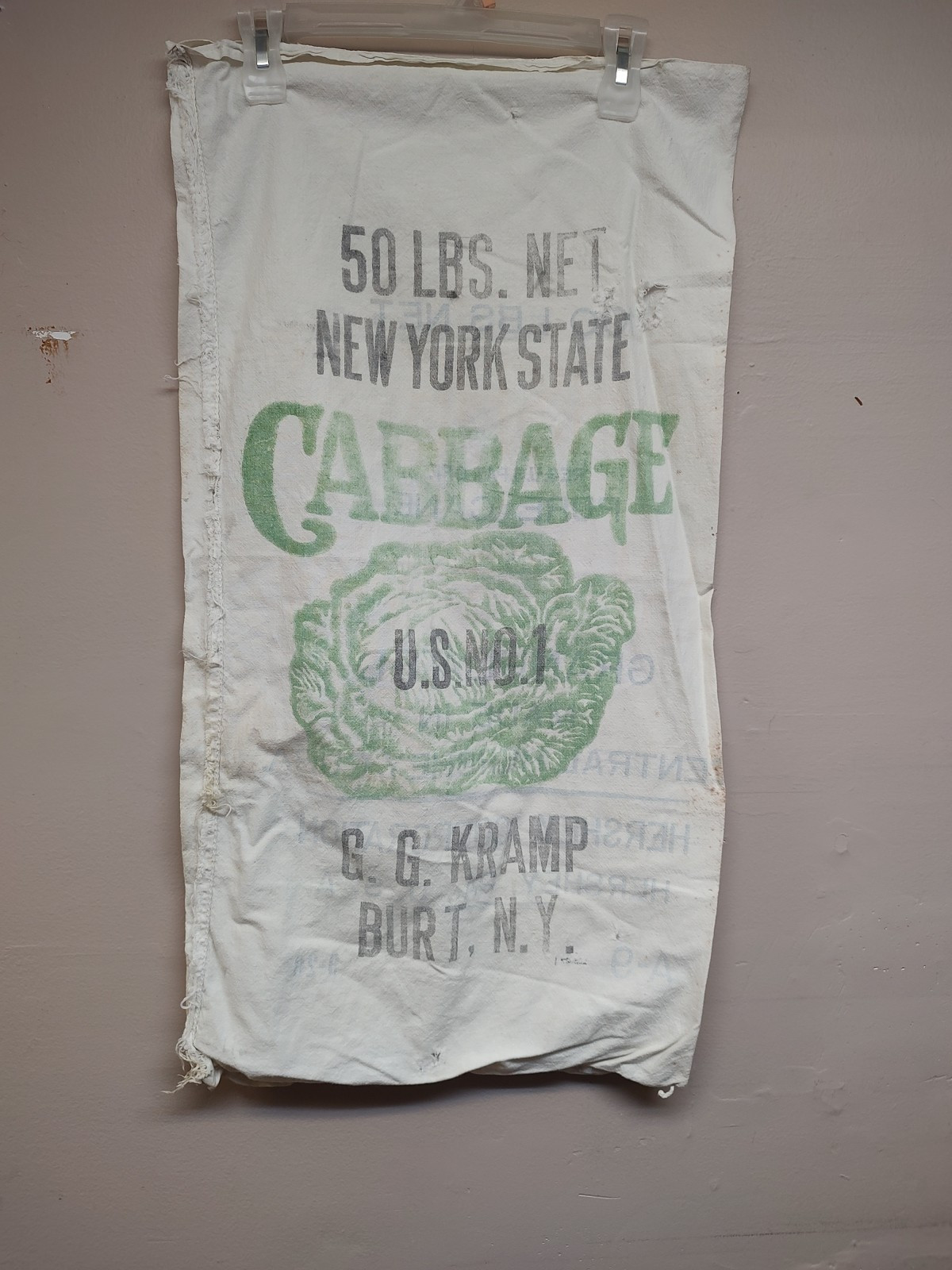 G.G. Kramp NY State US No 1 Cabbage 50 Lb/Hershey 100 Lb Cane Sugar Cuba Bag