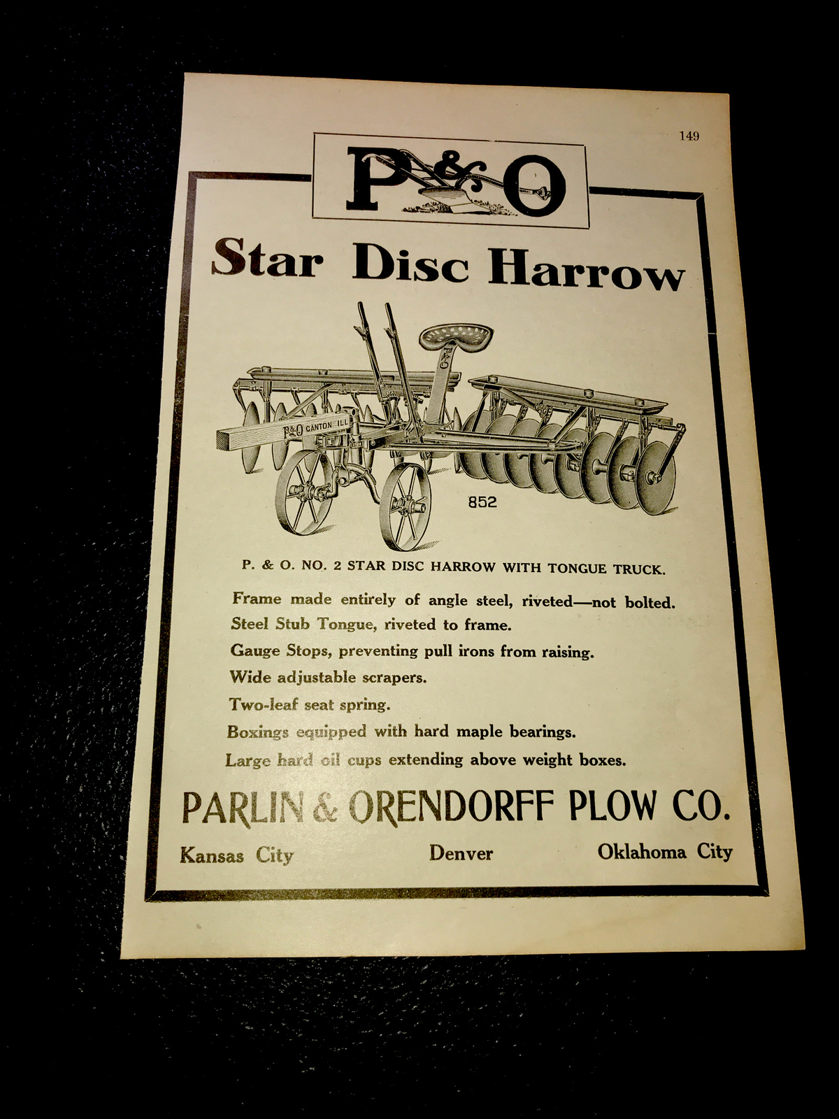 1916 Parlin & Orendorff P&O Farm Advertising – Kansas City Denver Oklahoma