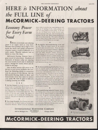 1933 MCCORMICK DEERING FARMALL TRACTOR AGRICULTURE POWER ENGINE MOTOR AD 10432