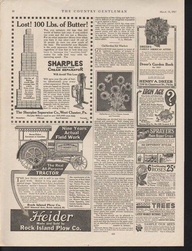 1917 HEIDER ROCK ISLAND PLOW TRACTOR AGRICULTURE FARM SHARPLES CREAM AD 13903