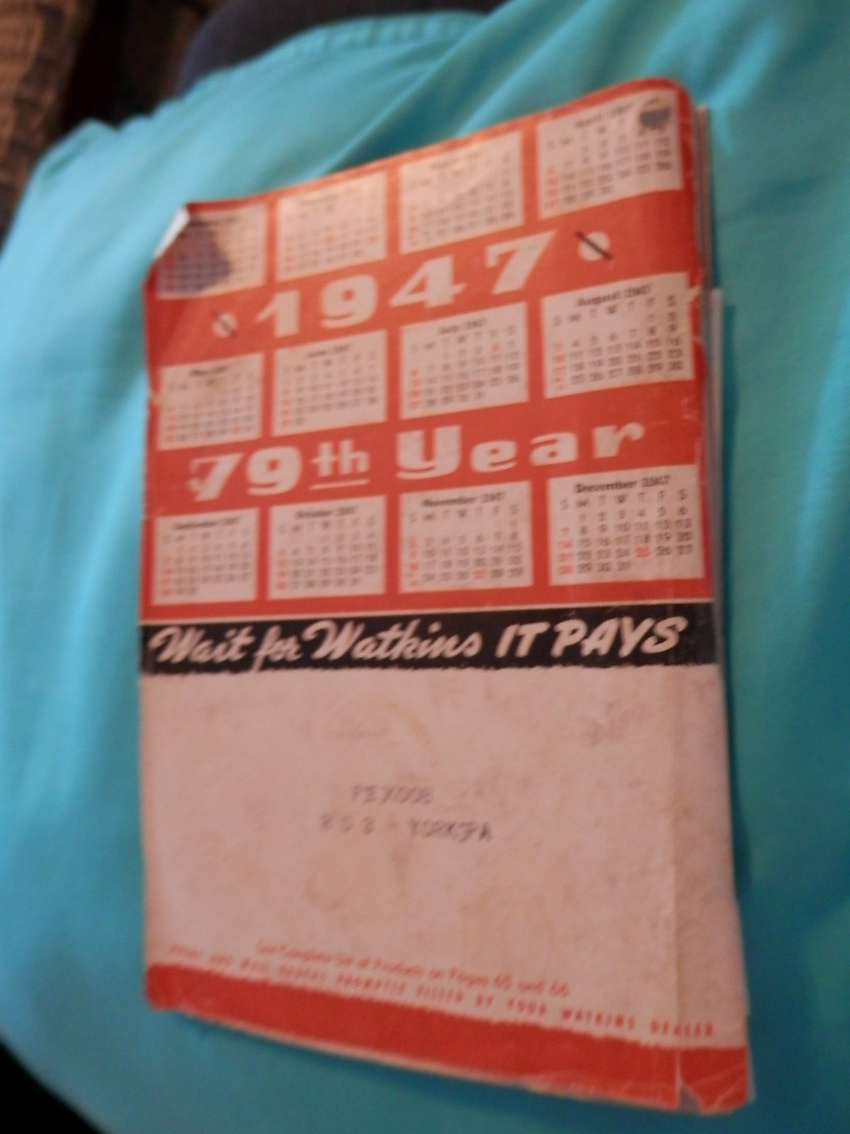 1947 Watkins Almanac Farm Hints Book Month Calendars Moon Phases as is see photo
