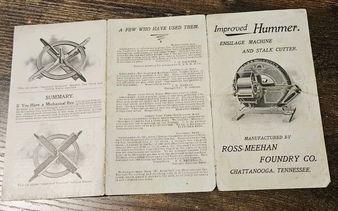 c1900 Hummer Ensilage Stalk Cutter Small Brochure Chattanooga Tennessee