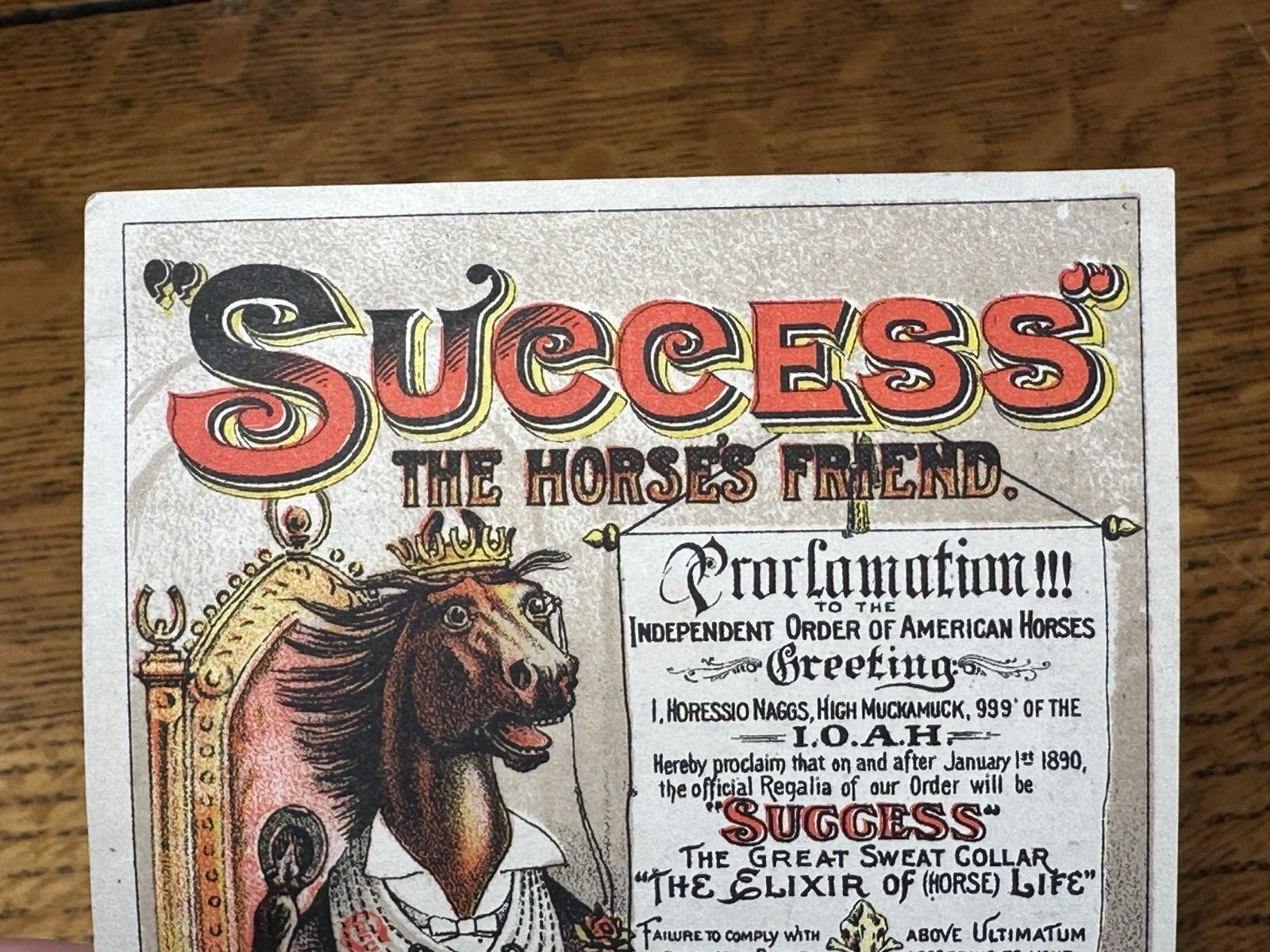 1890 Success HORSE COLLAR McClain Co FARM Advertising Trade Card GREENFIELD OH