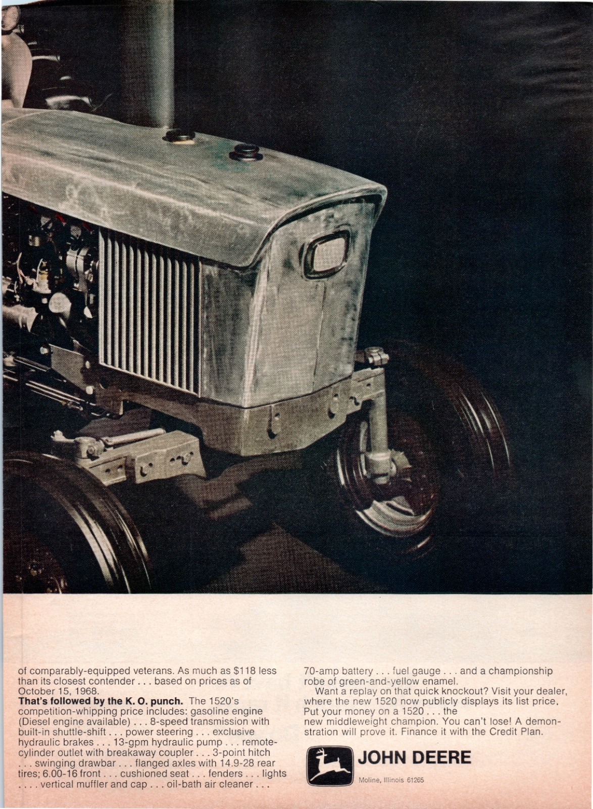 1969 John Deere 1520 Farm Tractor 60&rsquo;s Vintage 2-Page Print Ad
