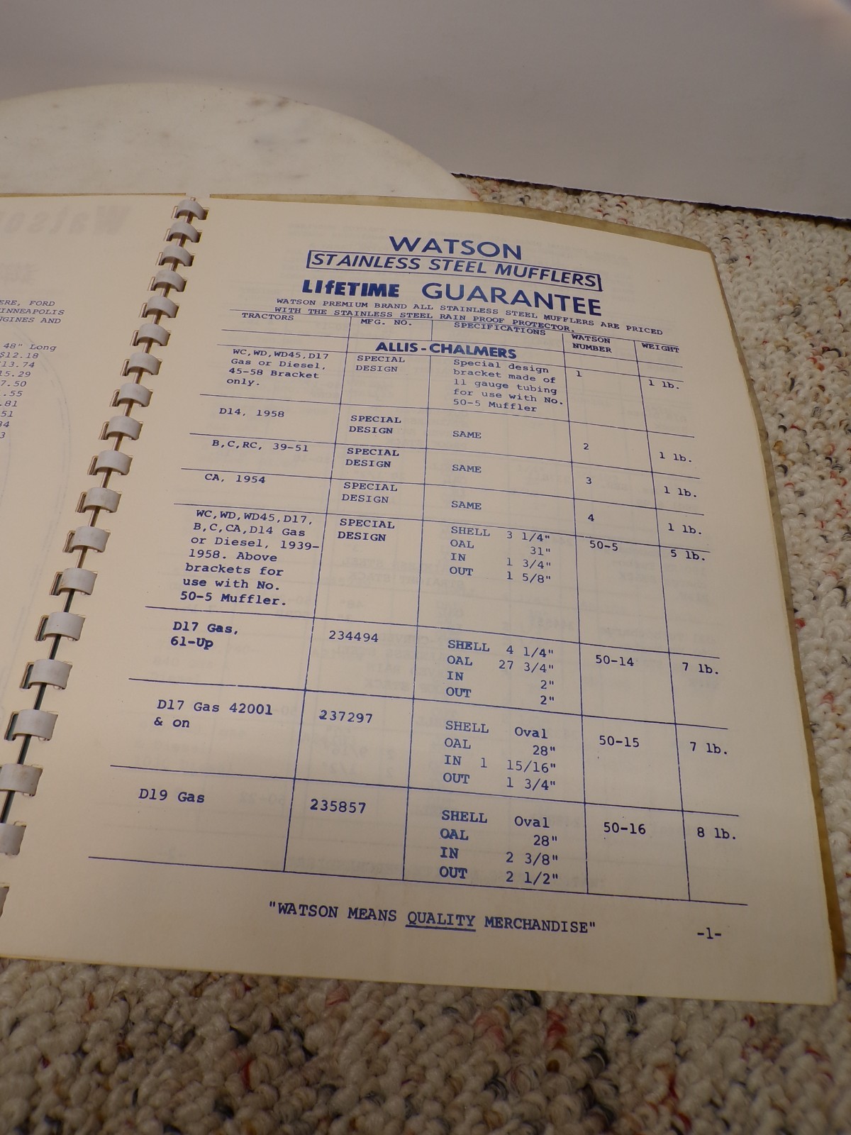 1969 Watson 304 Grade Stainless Steel Tractor Mufflers Catalog East Prairie MO