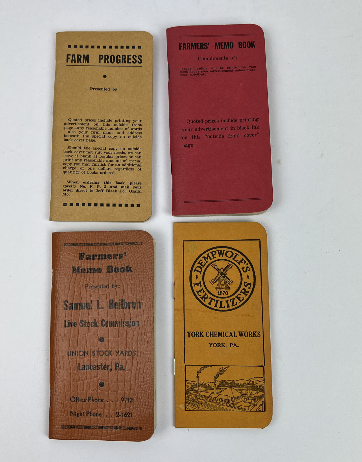 Vintage Advertising Farmers Memo Book Farm Progress Dempwolf’s Fertilizer 4 Lot