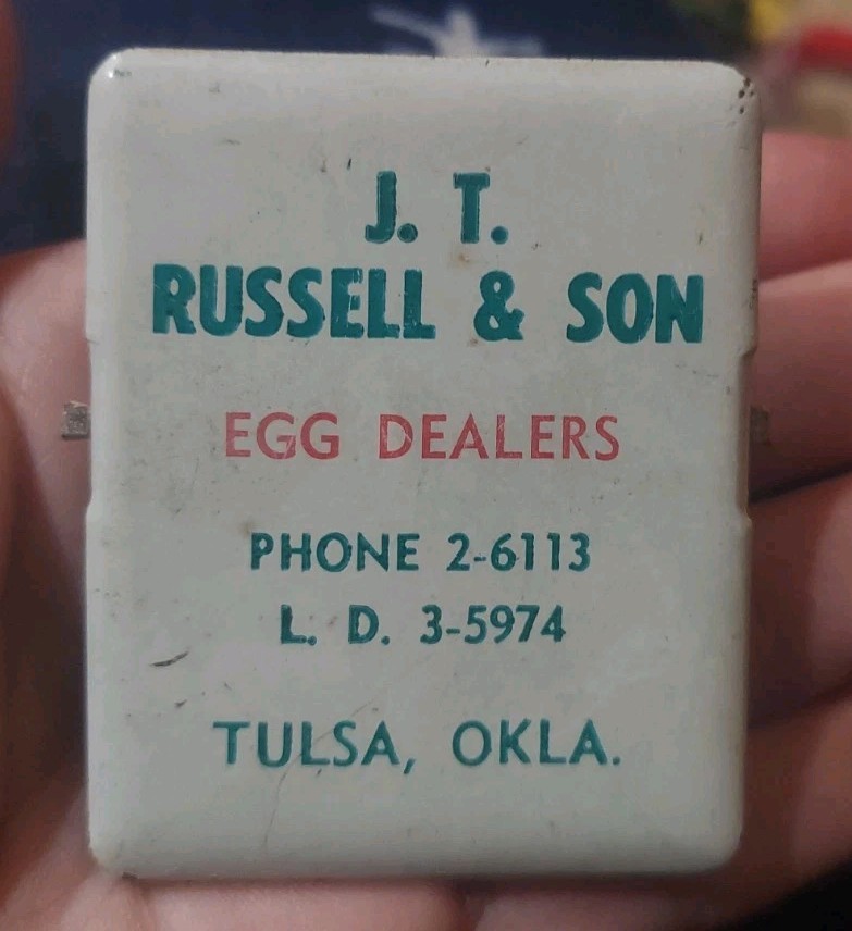 Vintage J.T. Russell & Son Egg Dealers Advertising Clip Tulsa, OK